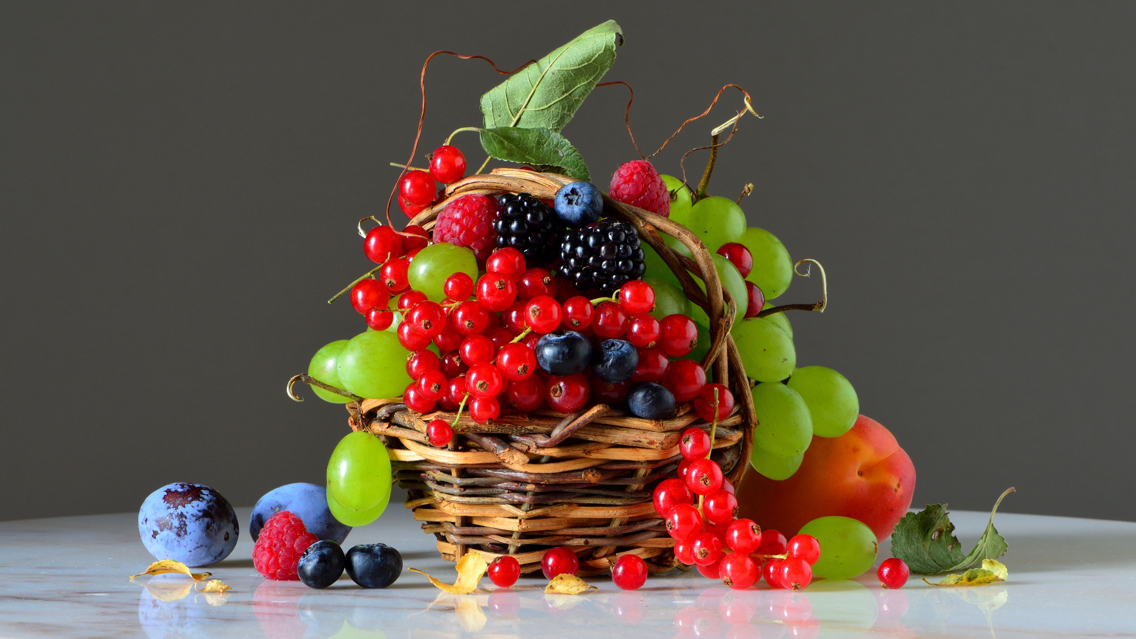 Download mobile wallpaper Food, Grapes, Blueberry, Raspberry, Still Life, Plum, Currants for free.