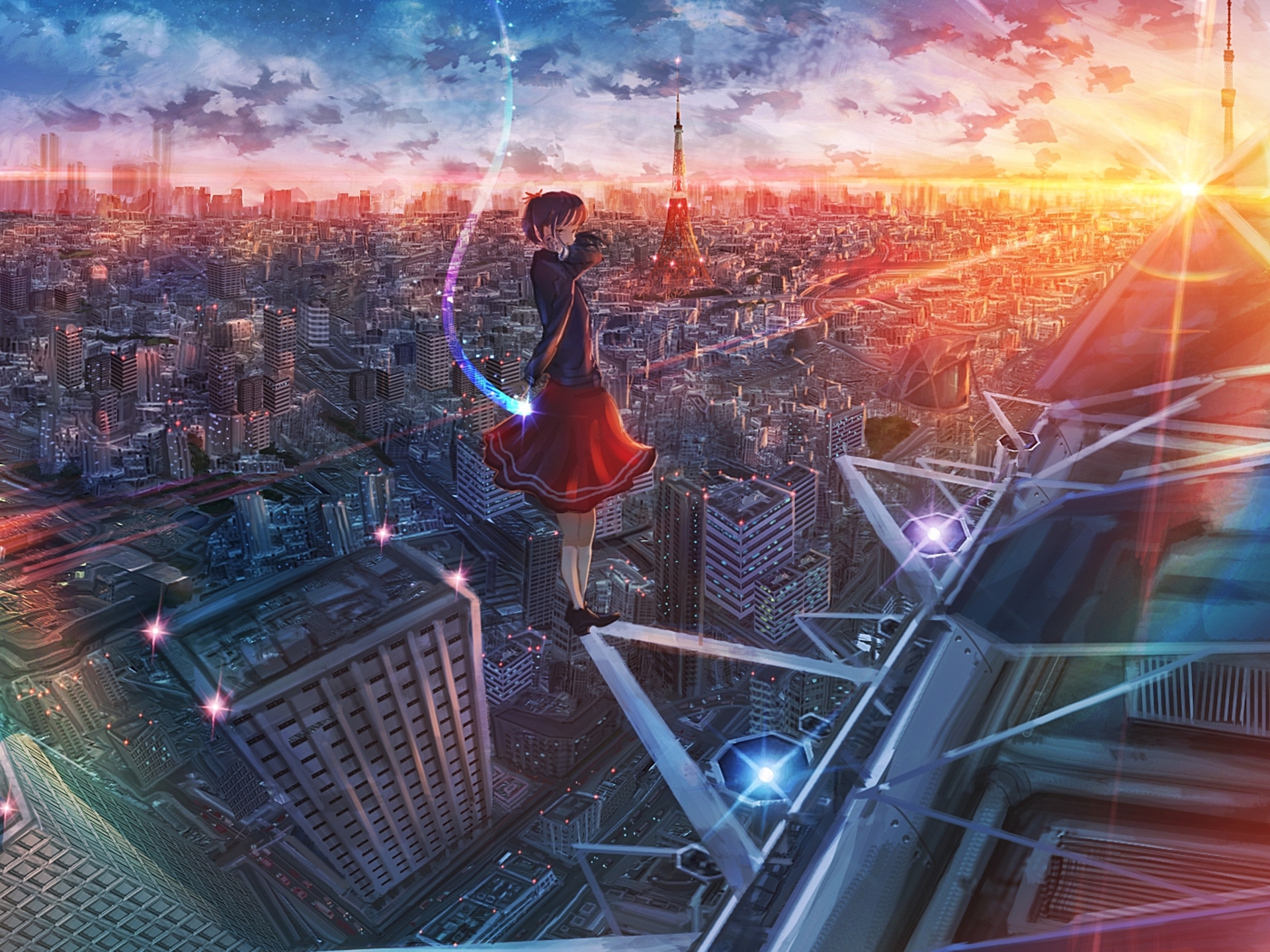 Download mobile wallpaper Anime, Sunset, City, Original for free.