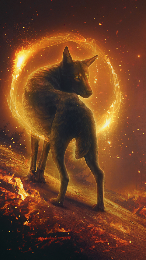 Download mobile wallpaper Fantasy, Fire, Wolf, Fantasy Animals for free.
