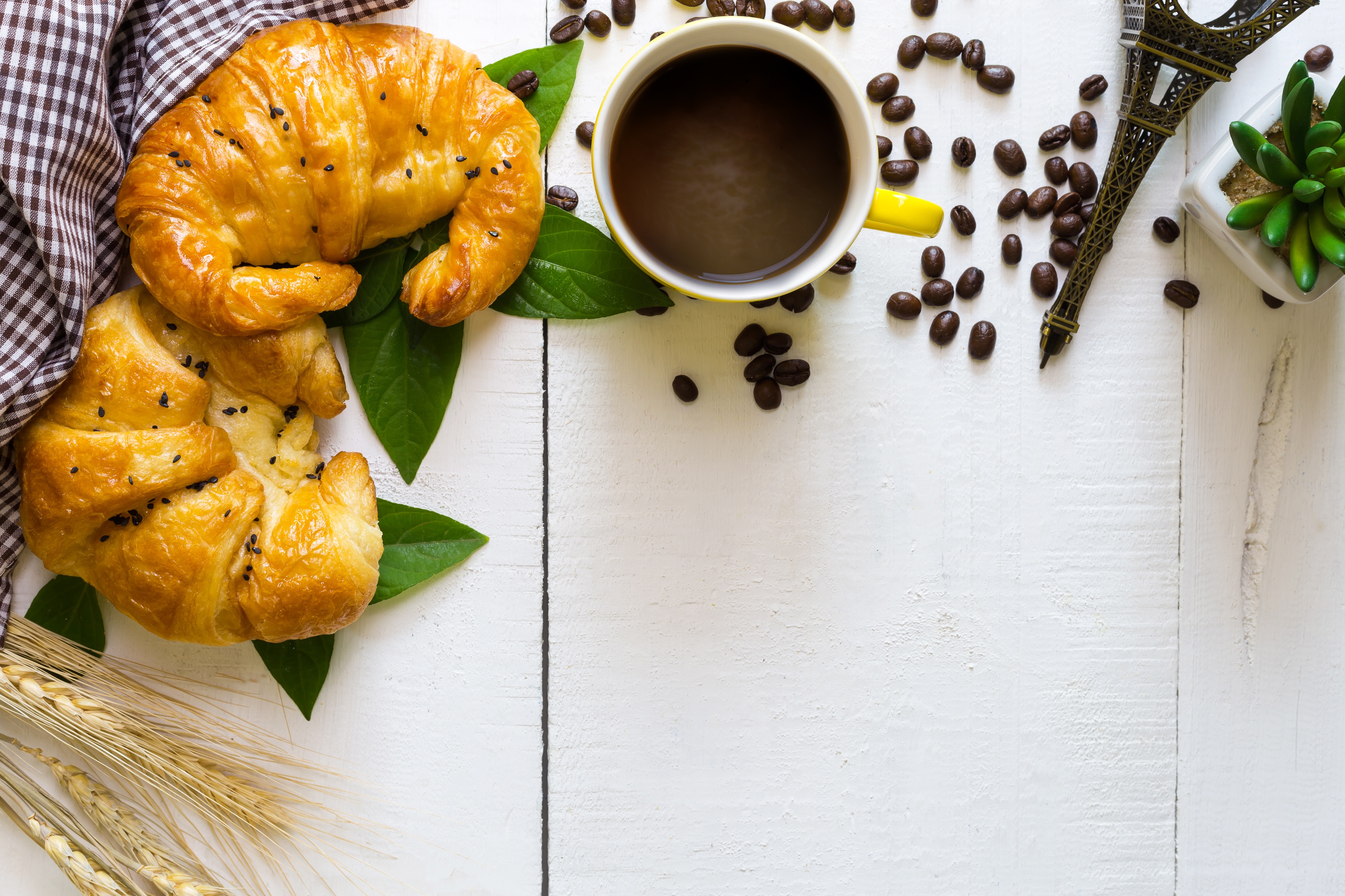 Download mobile wallpaper Food, Coffee, Still Life, Cup, Drink, Breakfast, Croissant for free.