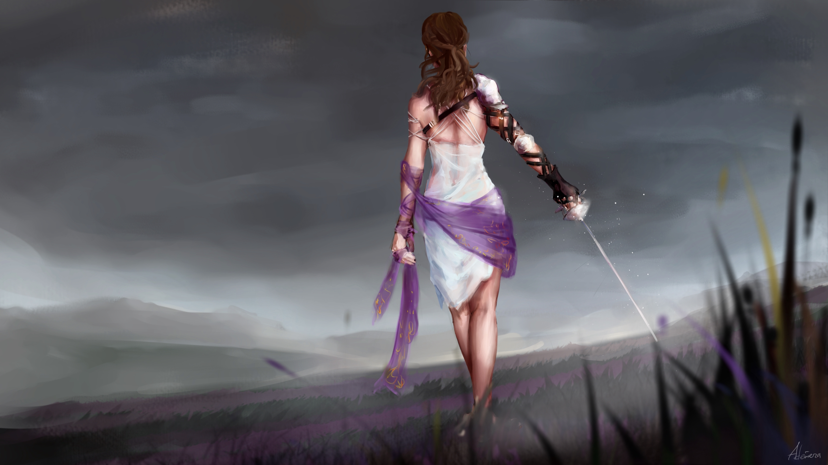 Free download wallpaper Landscape, Fantasy, Sky, Women Warrior, Woman Warrior on your PC desktop