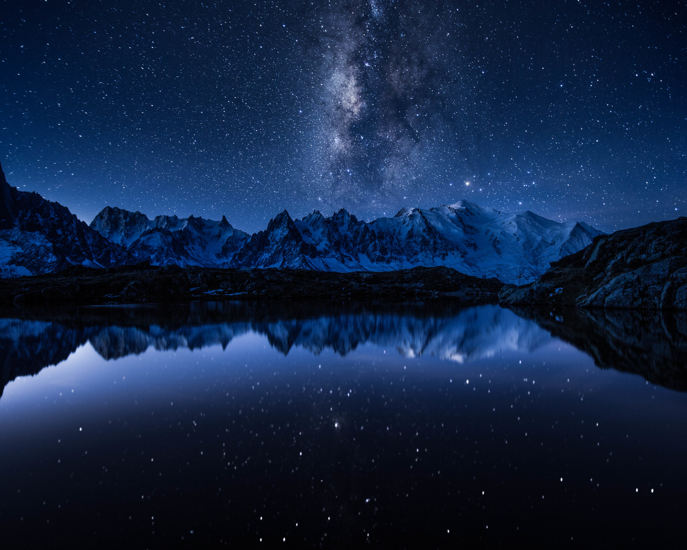 Free download wallpaper Landscape, Nature, Water, Sky, Stars, Night, Mountain, Reflection, Earth, Milky Way on your PC desktop