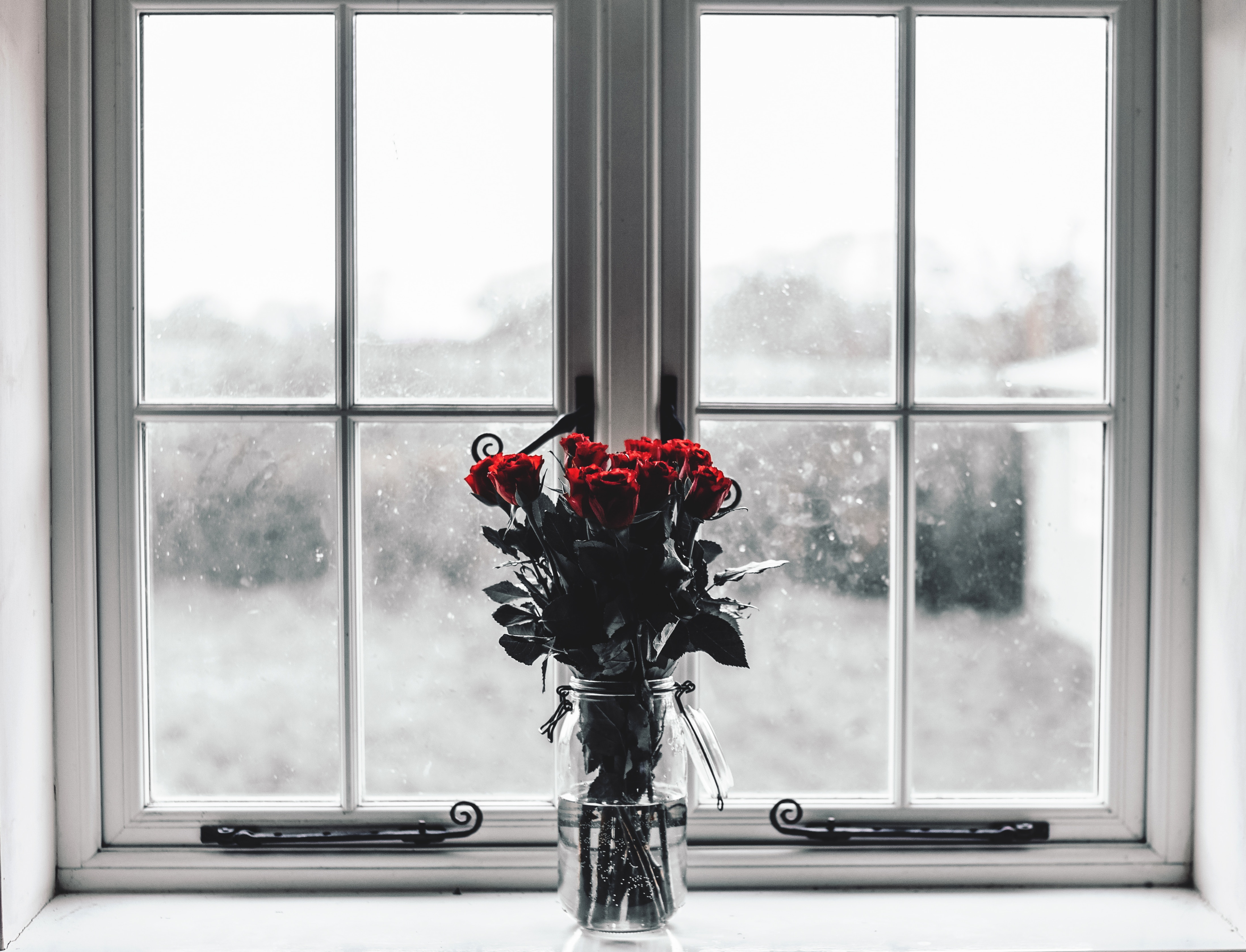 vase, roses, flowers, bouquet, window HD wallpaper