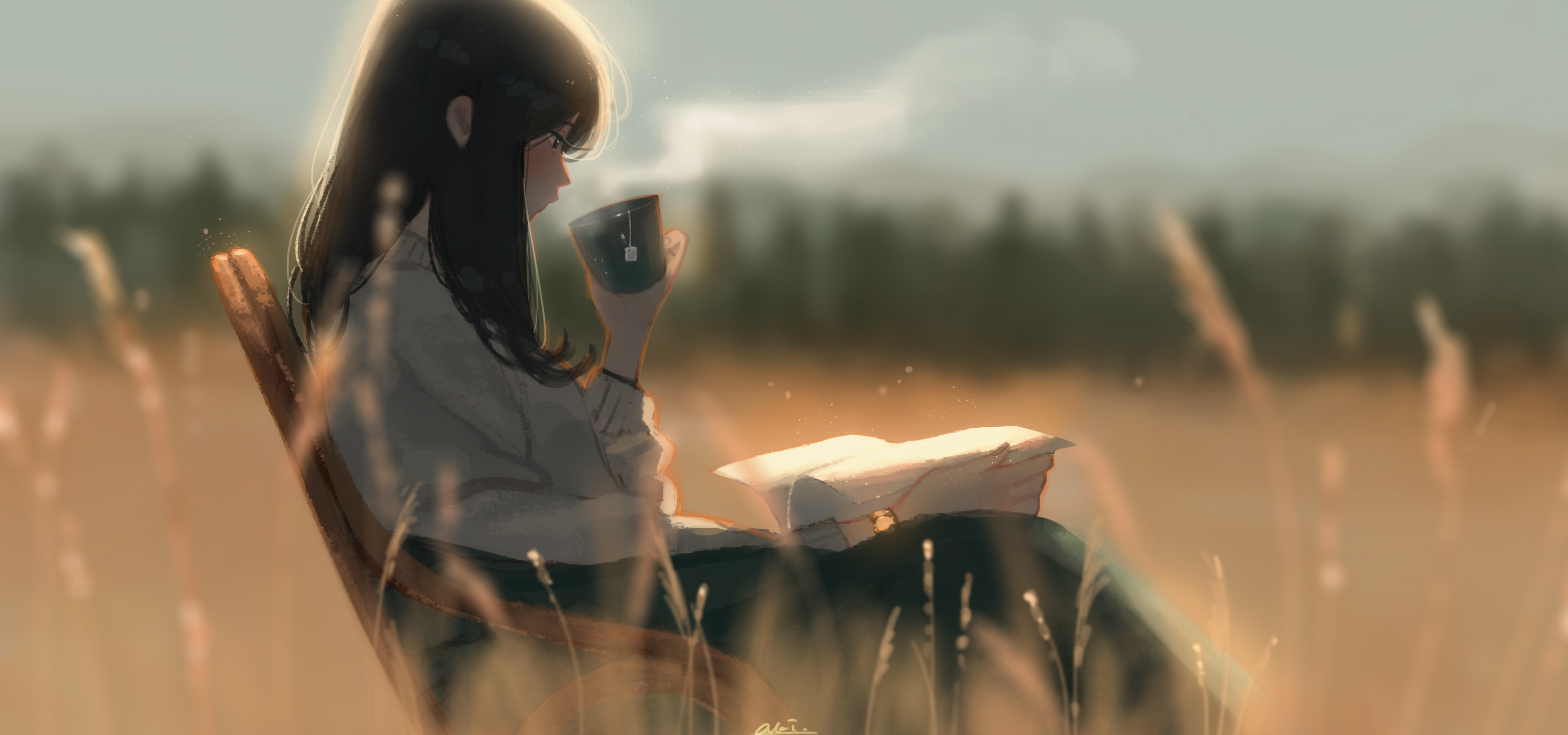 Download mobile wallpaper Anime, Girl, Book, Tea for free.