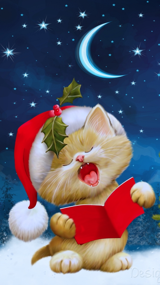 Download mobile wallpaper Cat, Christmas, Holiday, Christmas Tree, Christmas Ornaments, Santa Hat for free.