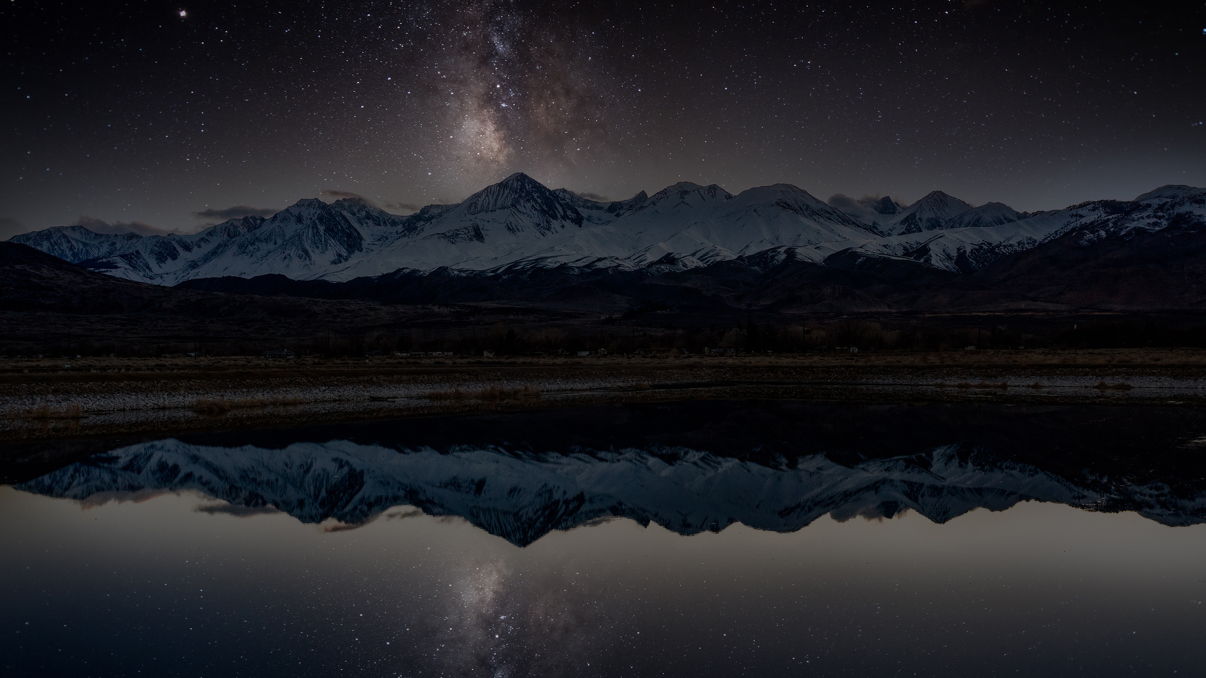 Free download wallpaper Stars, Night, Snow, Mountain, Lake, Reflection, Earth, Milky Way on your PC desktop