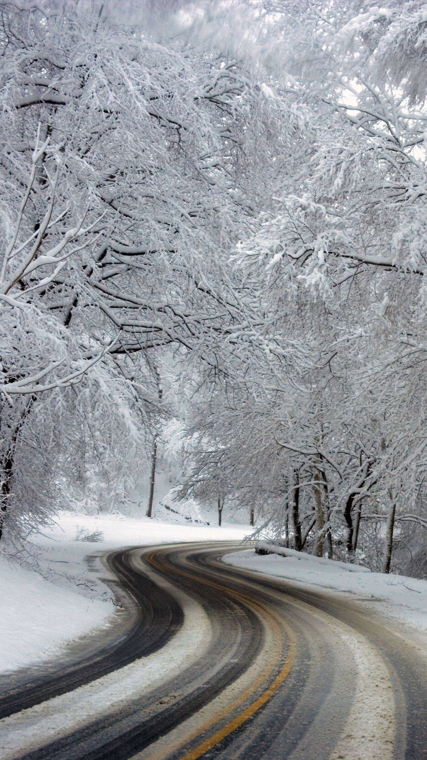 Download mobile wallpaper Winter, Snow, Road, Forest, Man Made for free.