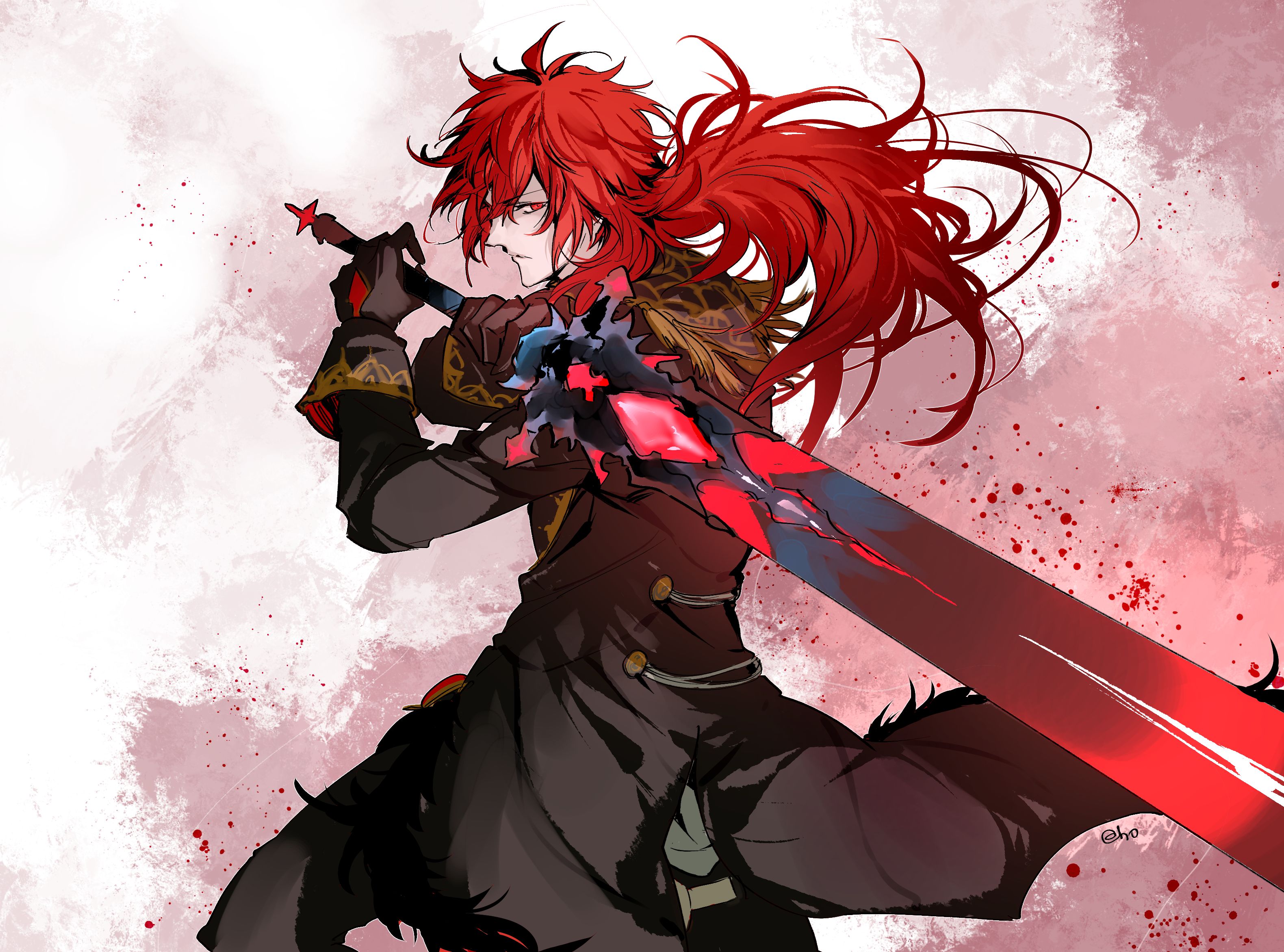 Download mobile wallpaper Sword, Red Eyes, Video Game, Red Hair, Genshin Impact, Diluc (Genshin Impact) for free.