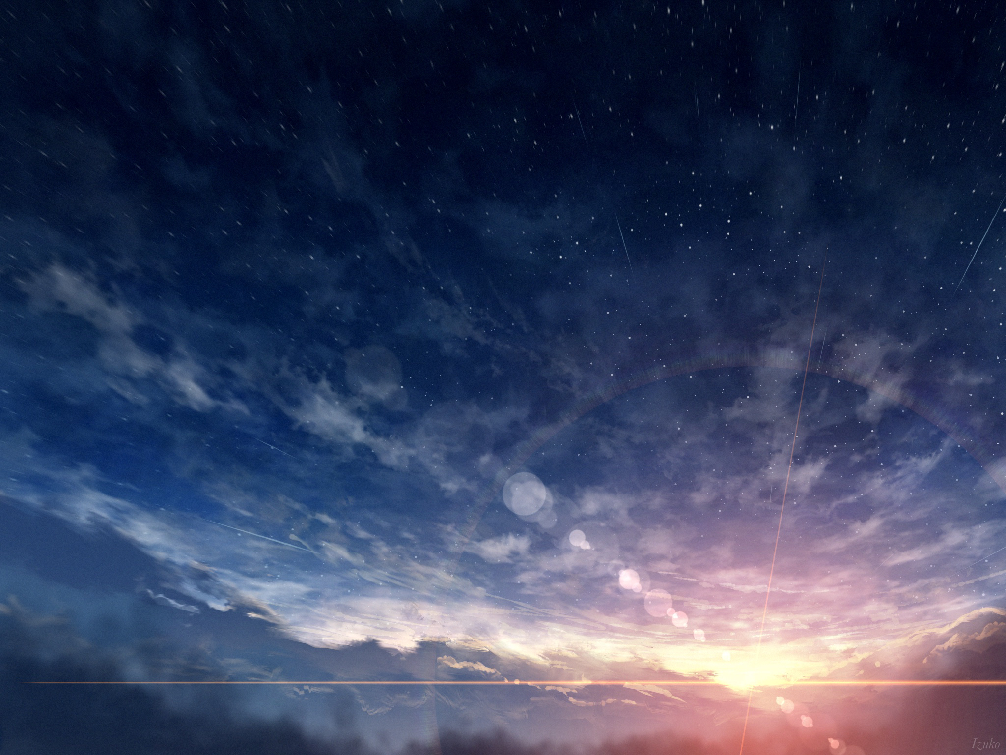 1001736 завантажити картинку зоряне небо, аніме, світанок: пісня двох людей, хмара, небо, захід сонця - шпалери і заставки безкоштовно