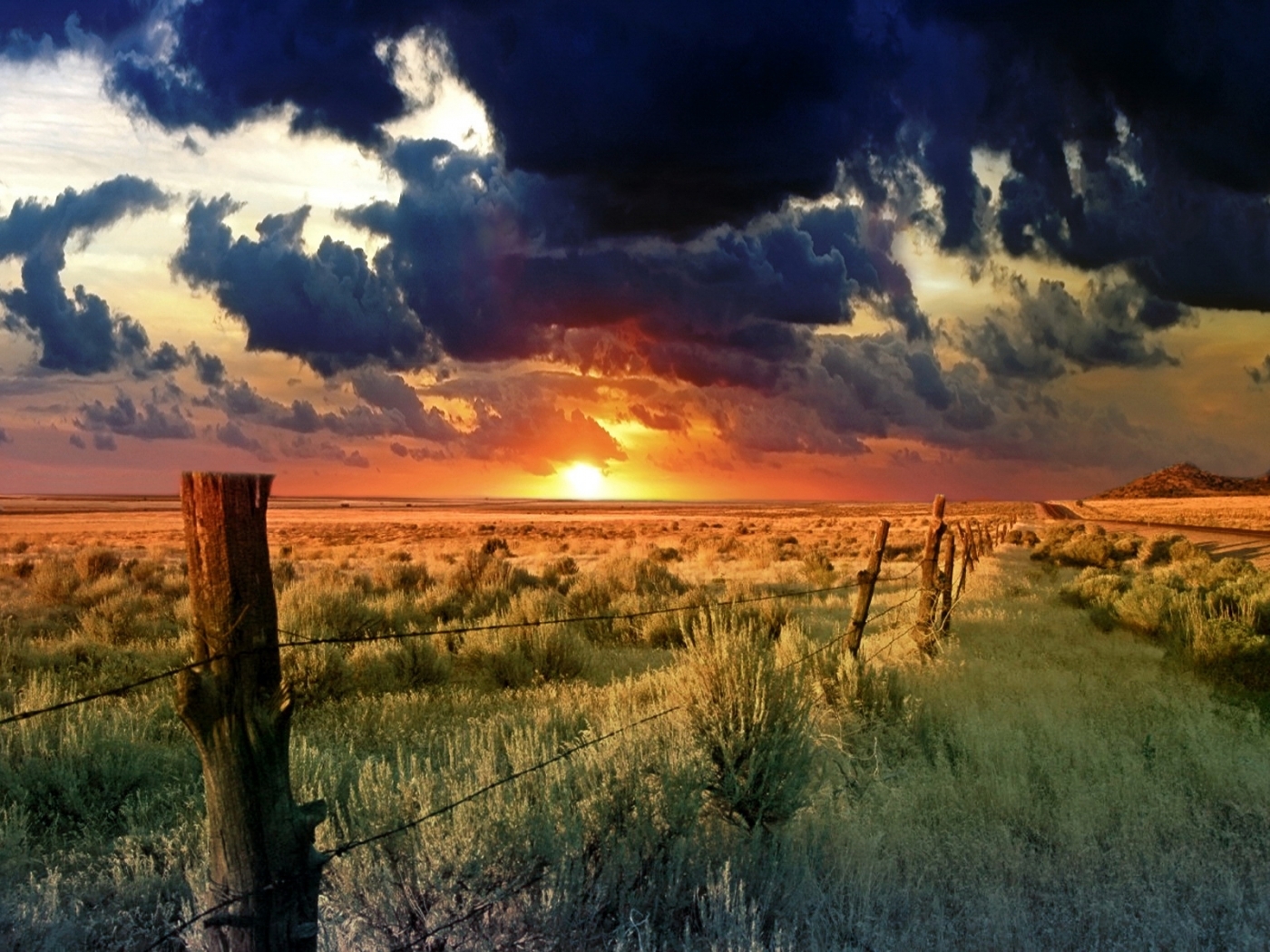 Free download wallpaper Sunset, Landscape, Fields on your PC desktop