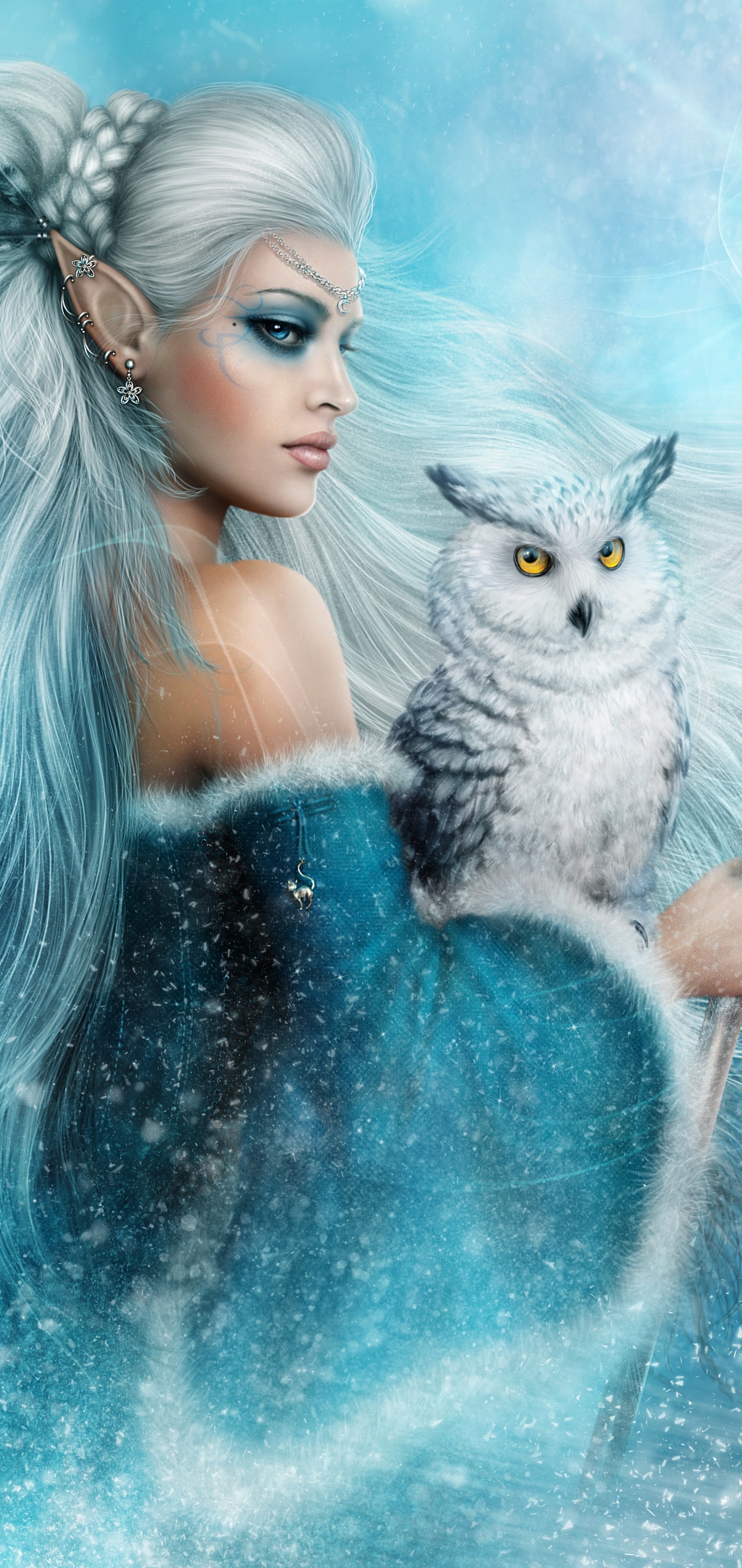 Download mobile wallpaper Fantasy, Owl, Elf, Snowy Owl for free.