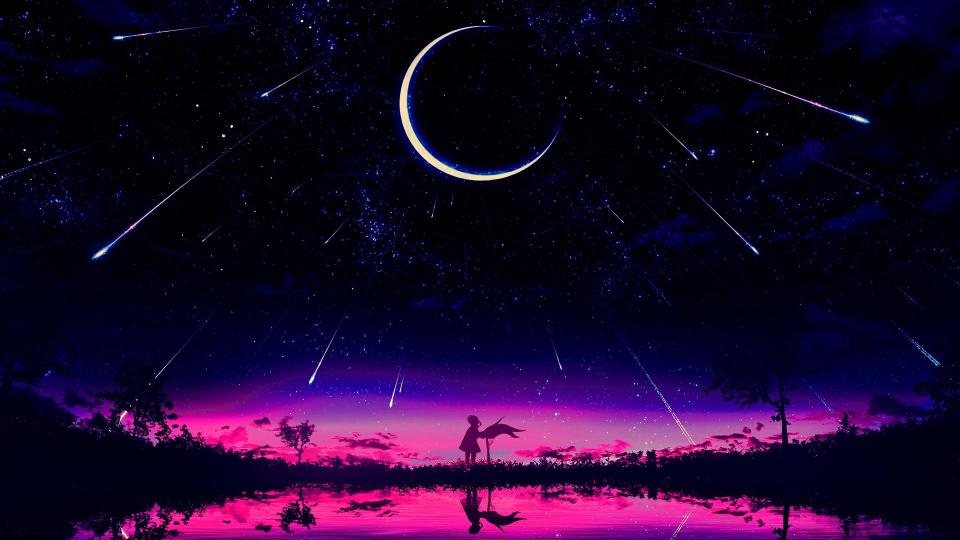 Mobile wallpaper: Anime, Sky, Night, Moon, Original, 994657 download the  picture for free.