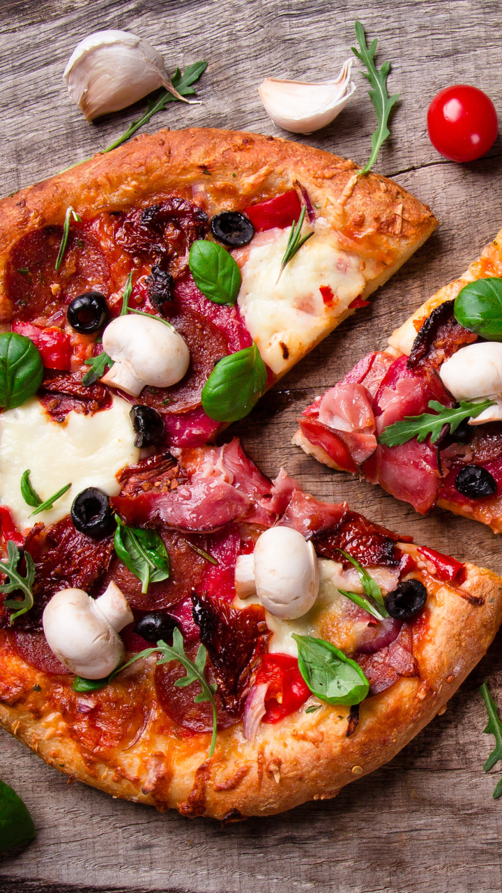 Handy-Wallpaper Pizza, Pilz, Mahlzeit, Nahrungsmittel kostenlos herunterladen.