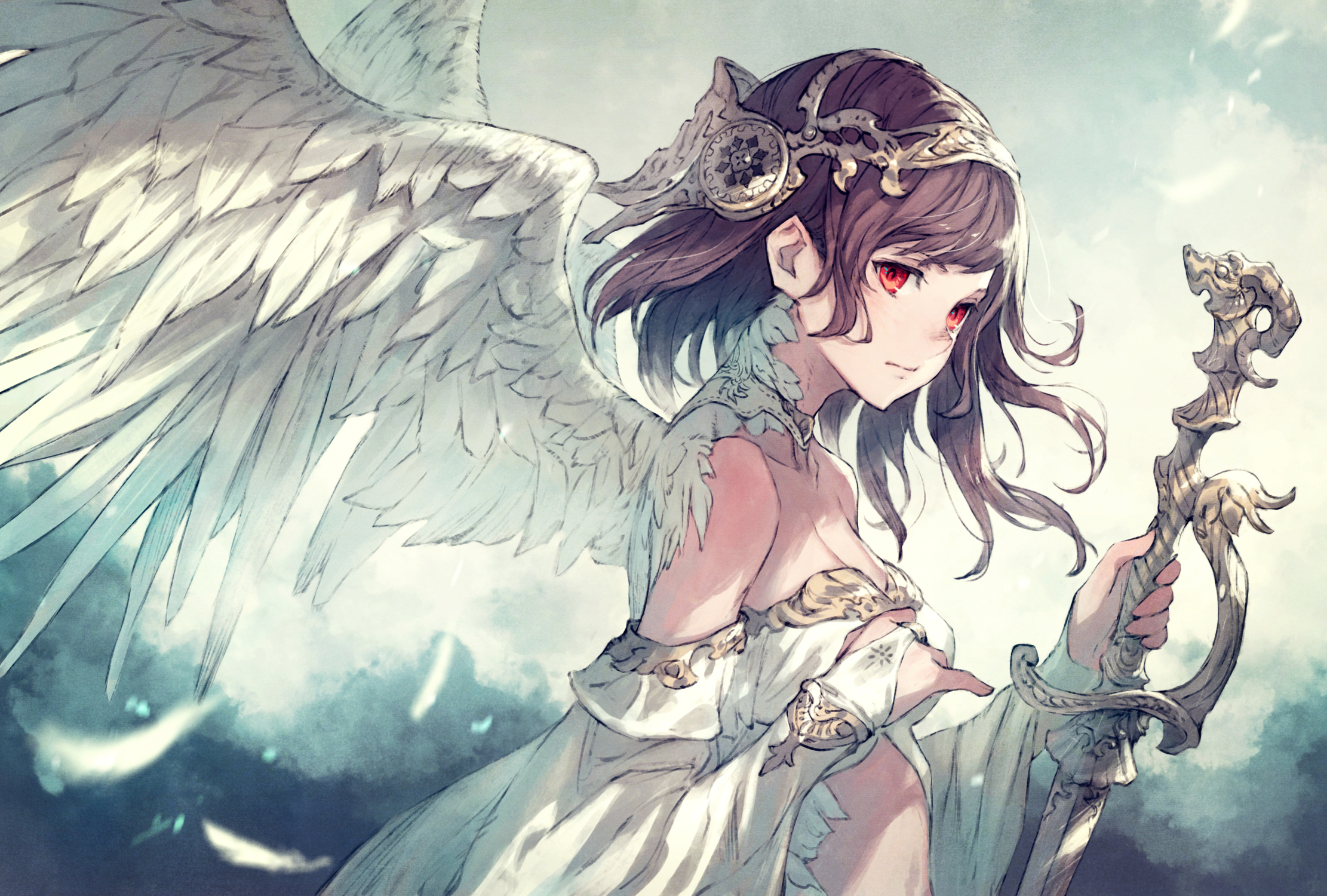 Download mobile wallpaper Anime, Wings, Sword, Original, Short Hair for free.