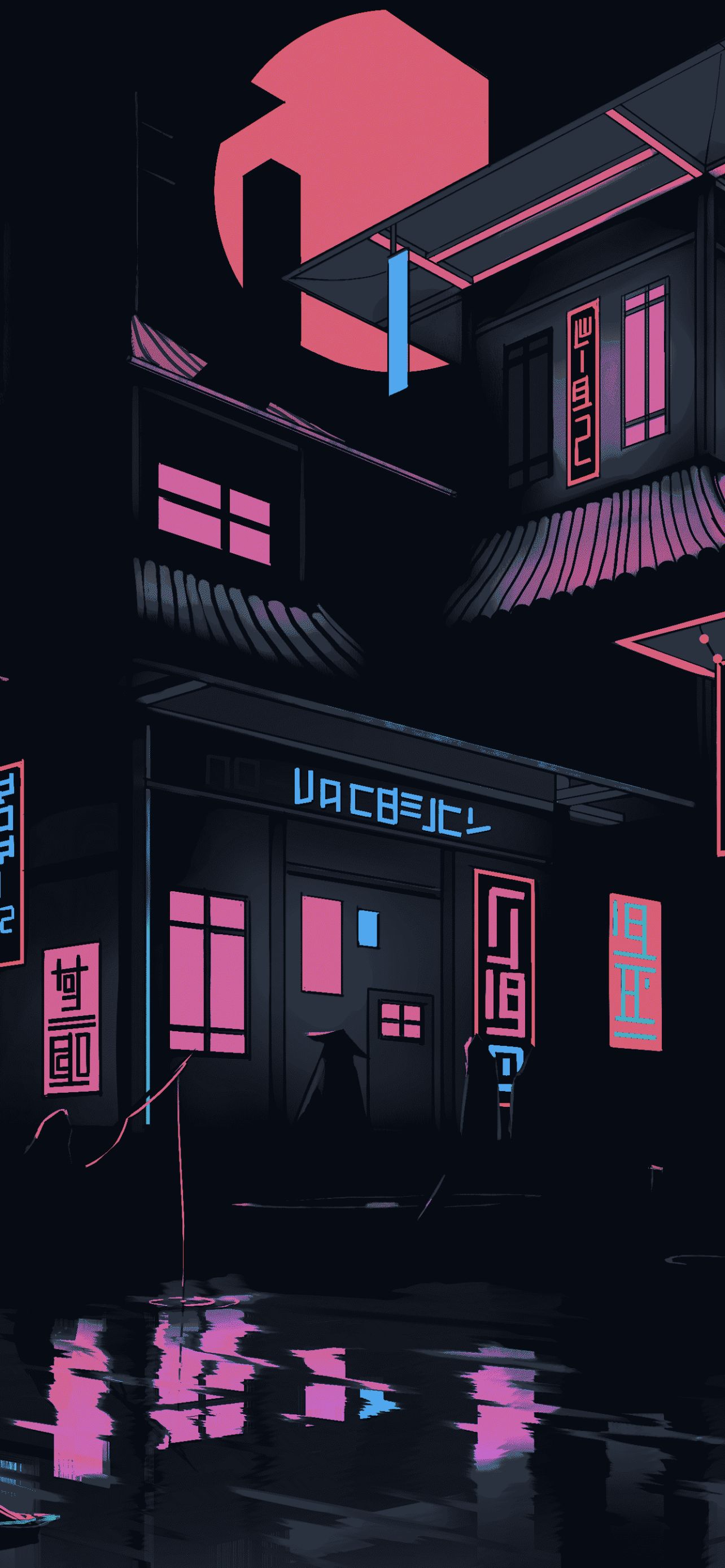 Download mobile wallpaper Night, Building, Neon, Artistic for free.