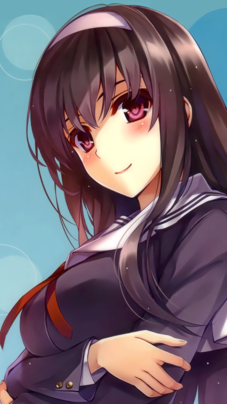 Téléchargez des papiers peints mobile Le Sourire, Animé, Bandeau, Rougir, Uniforme Scolaire, Cheveux Longs, Yeux Violets, Saenai Heroine No Sodatekata, Utaha Kasumigaoka gratuitement.