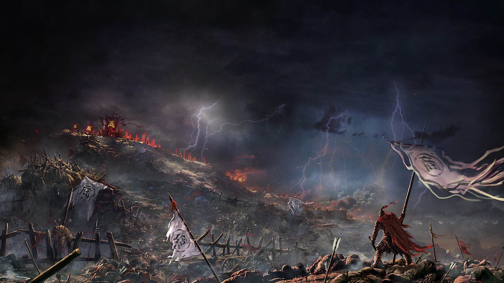 Free download wallpaper Fantasy, Lightning, Warrior, Battle, Banner on your PC desktop