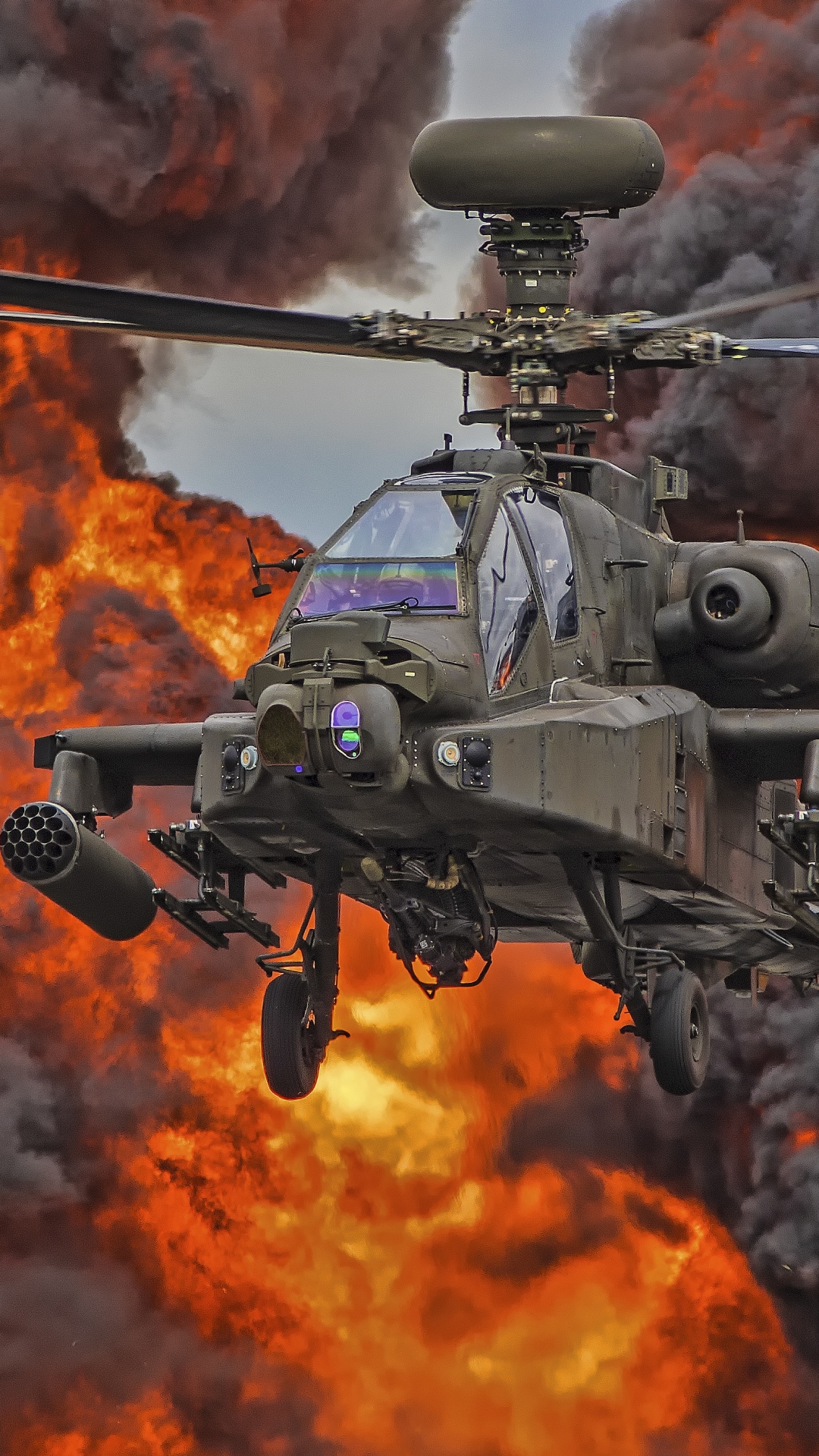Download mobile wallpaper Explosion, Helicopter, Aircraft, Military, Boeing Ah 64 Apache, Attack Helicopter, Military Helicopters for free.