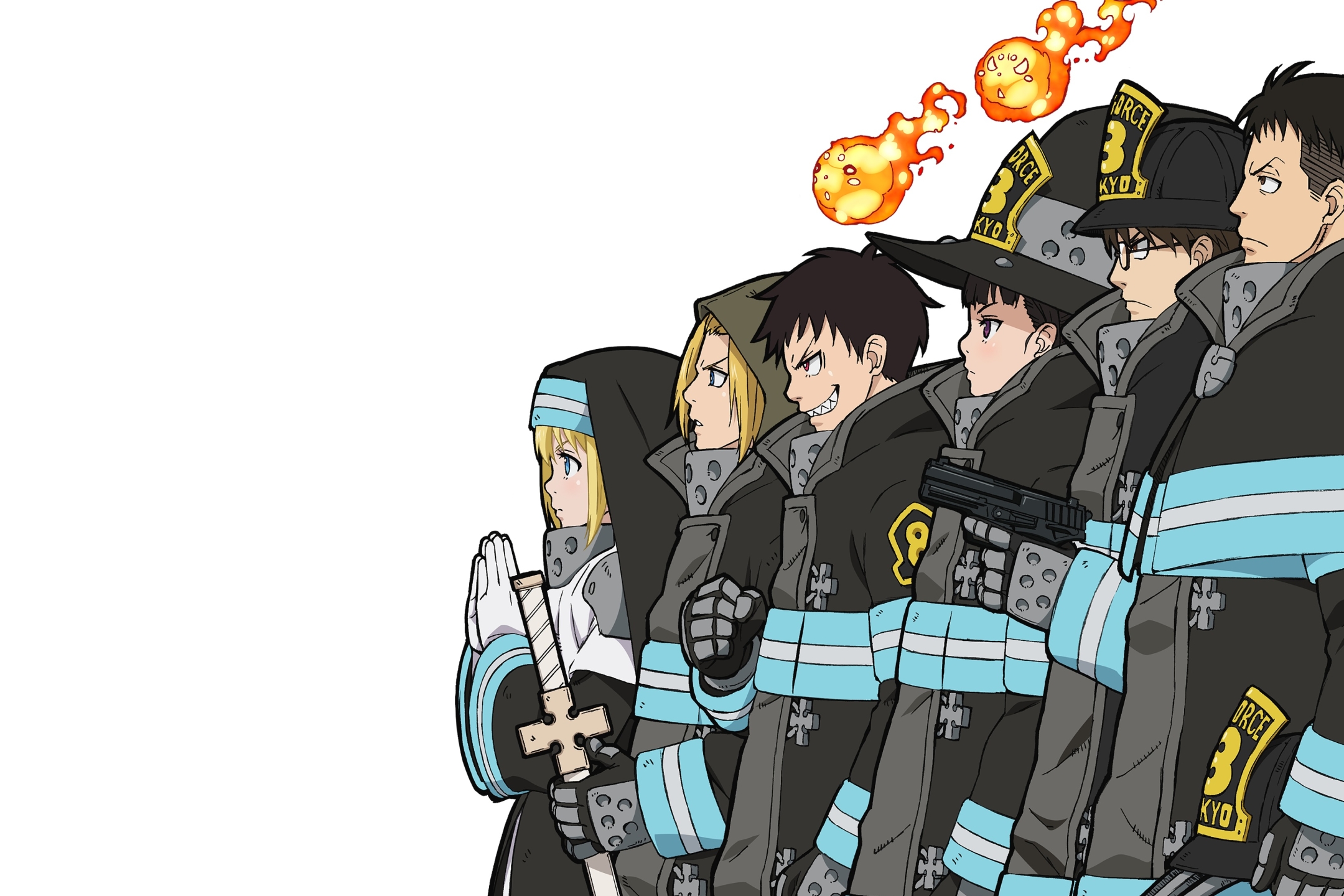 shinra kusakabe, anime, fire force, akitaru oubi, maki oze, takehisa hinawa, arthur boyle, iris (fire force)