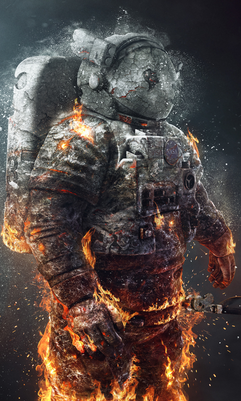 Download mobile wallpaper Fire, Sci Fi, Astronaut for free.