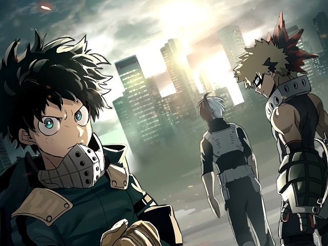 Téléchargez des papiers peints mobile Animé, Izuku Midoriya, Shoto Todoroki, Katsuki Bakugou, My Hero Academia gratuitement.