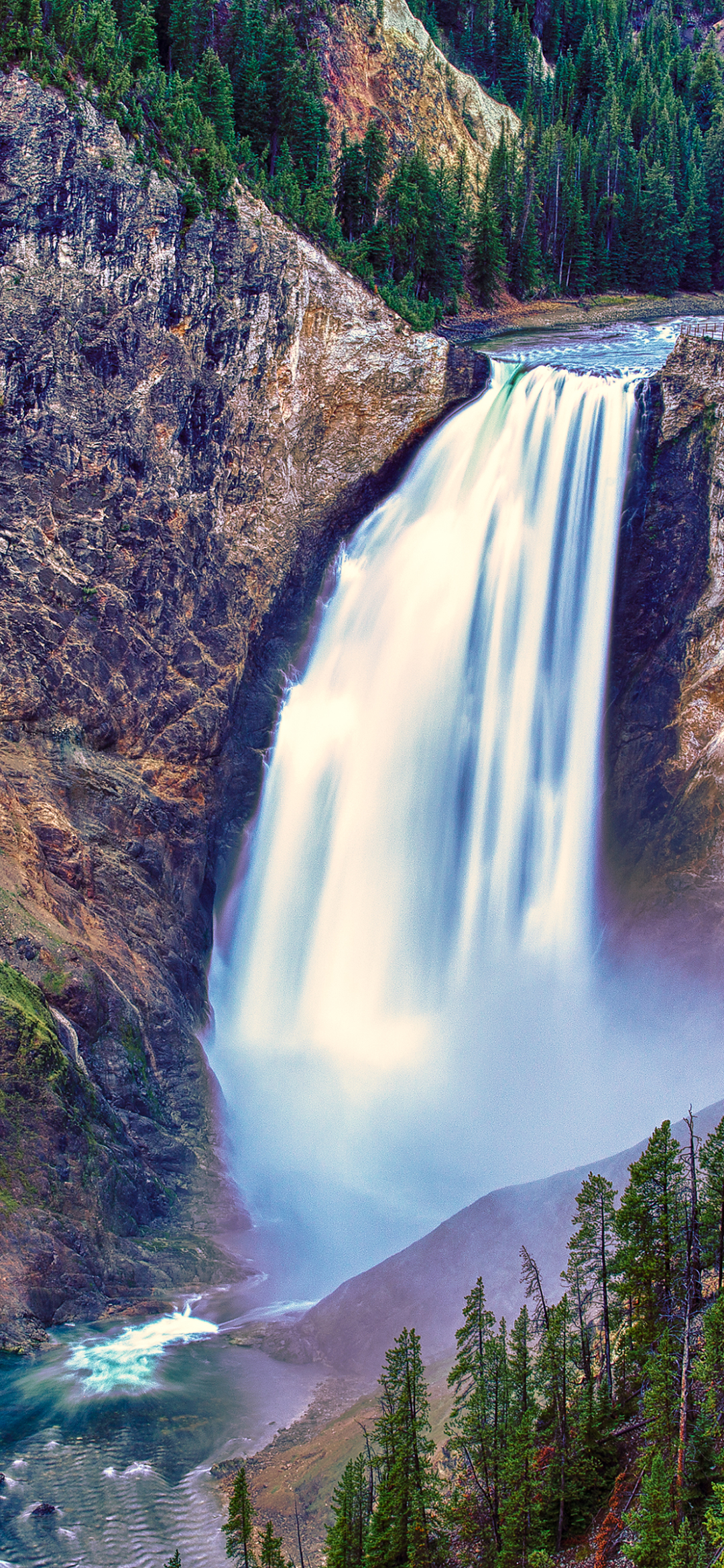 Download mobile wallpaper Nature, Waterfalls, Waterfall, Earth, Cliff, River, Yellowstone for free.