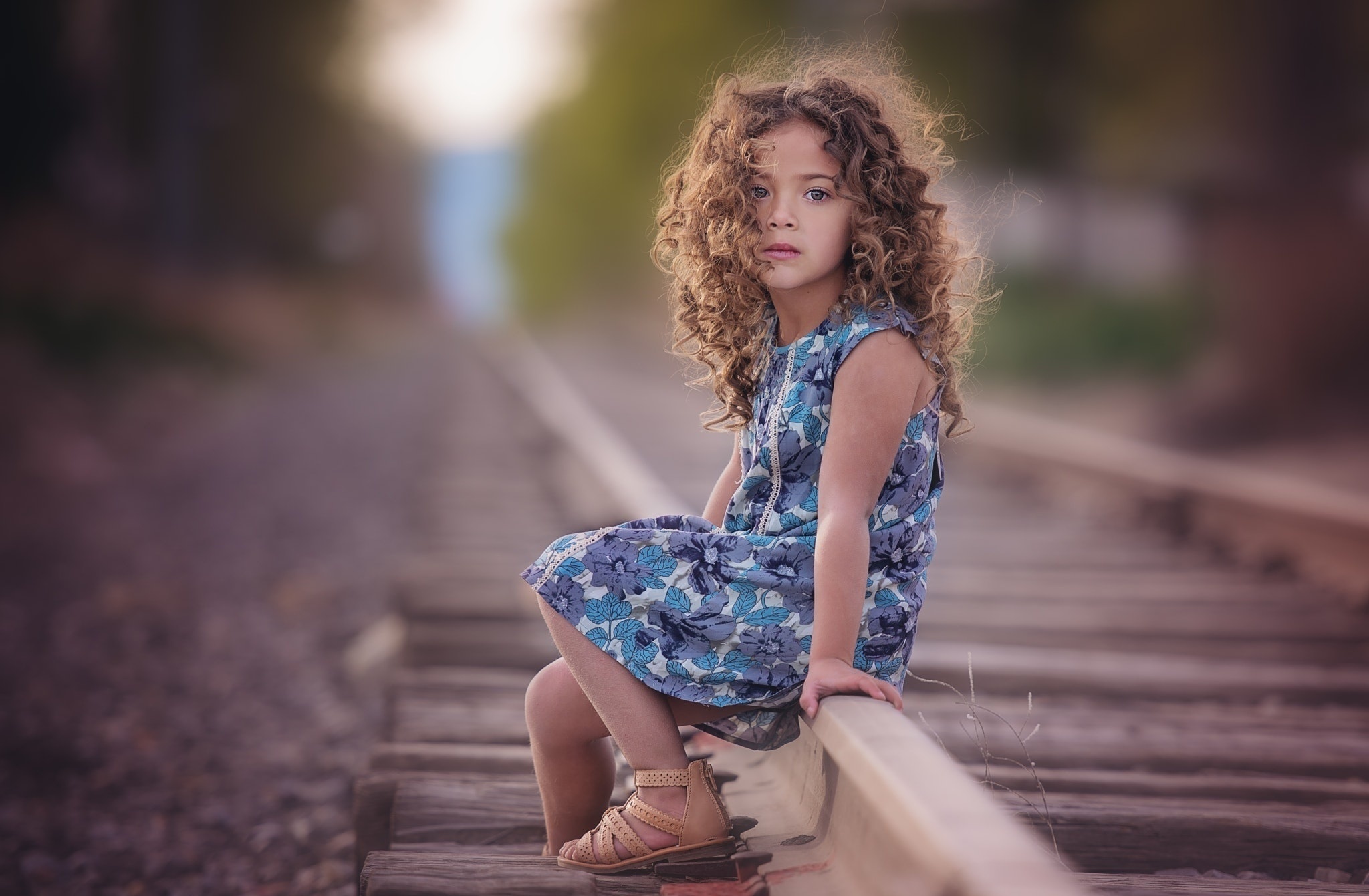 Download mobile wallpaper Child, Brunette, Photography, Railroad, Little Girl, Depth Of Field for free.
