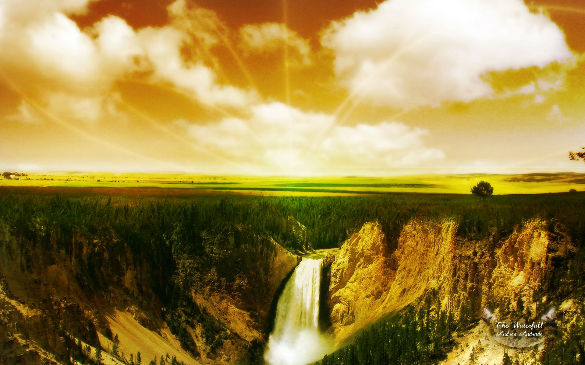 Download mobile wallpaper Landscape, Waterfalls, Waterfall, Earth, Manipulation for free.