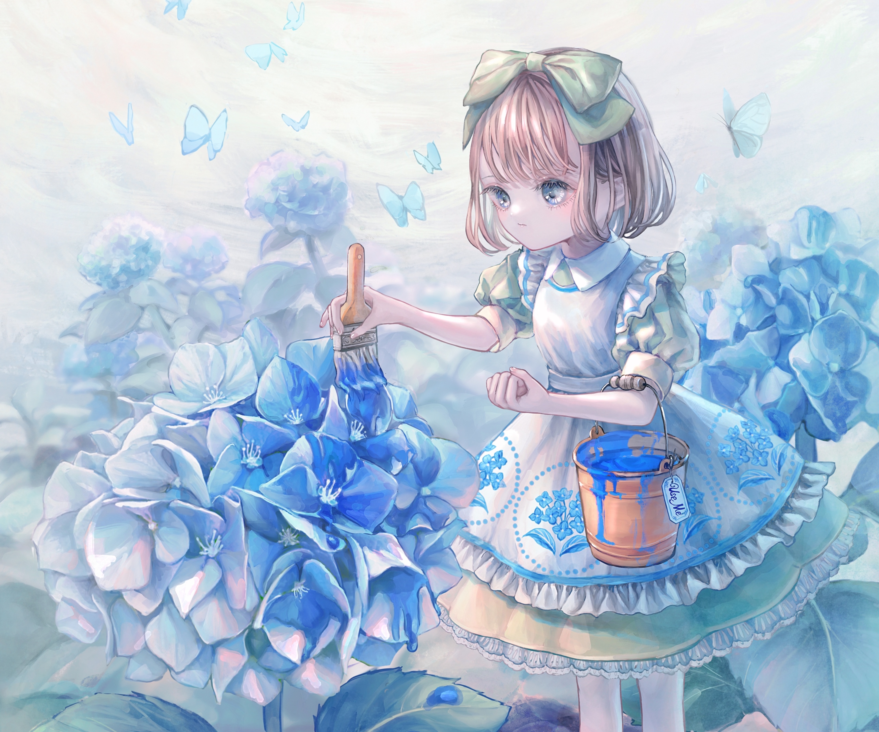 Download mobile wallpaper Anime, Girl, Painting, Hydrangea for free.