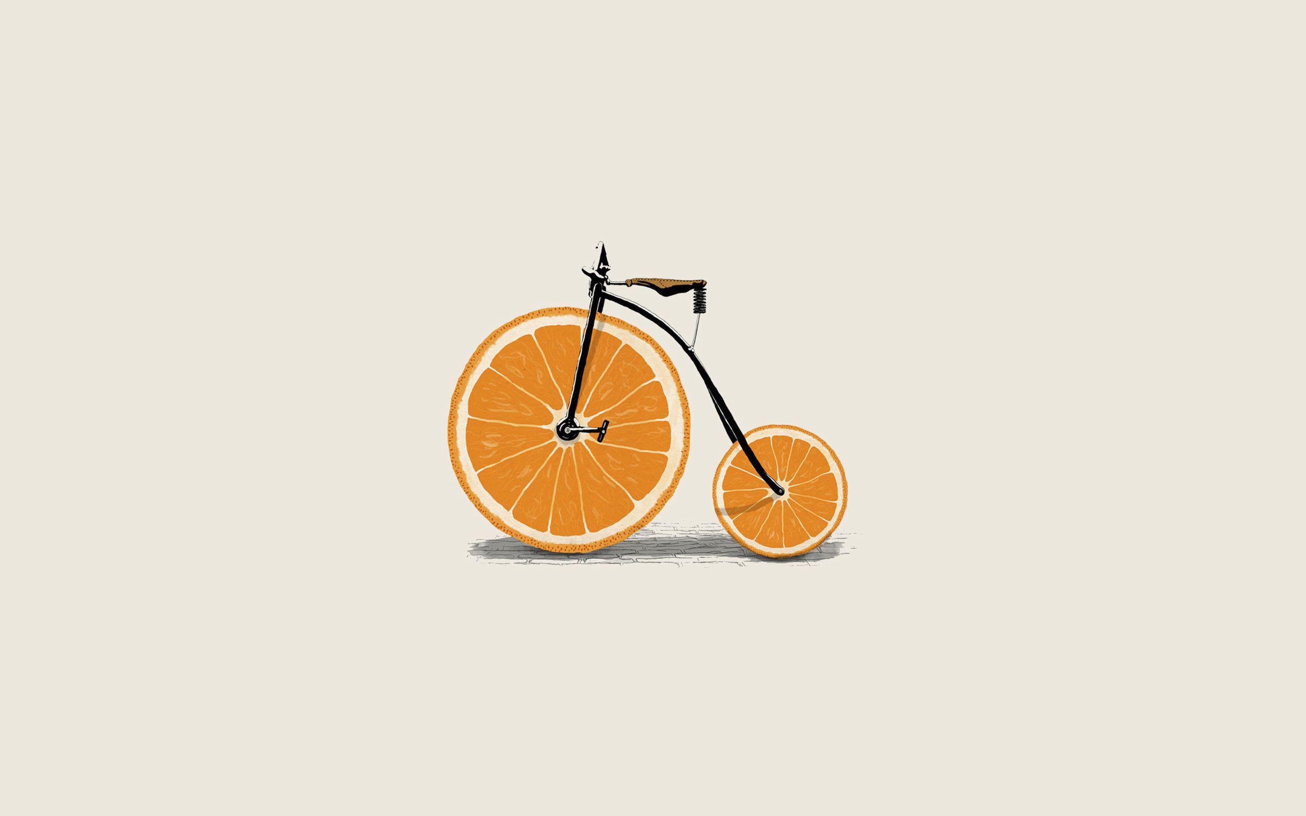 minimalism, bicycle, orange, lobules, slices, wheels