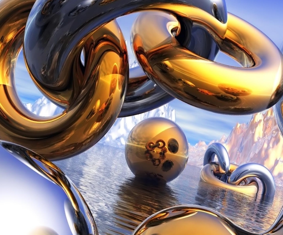 Free download wallpaper Abstract, Water, Gold, 3D, Metal, Sphere, Cgi on your PC desktop