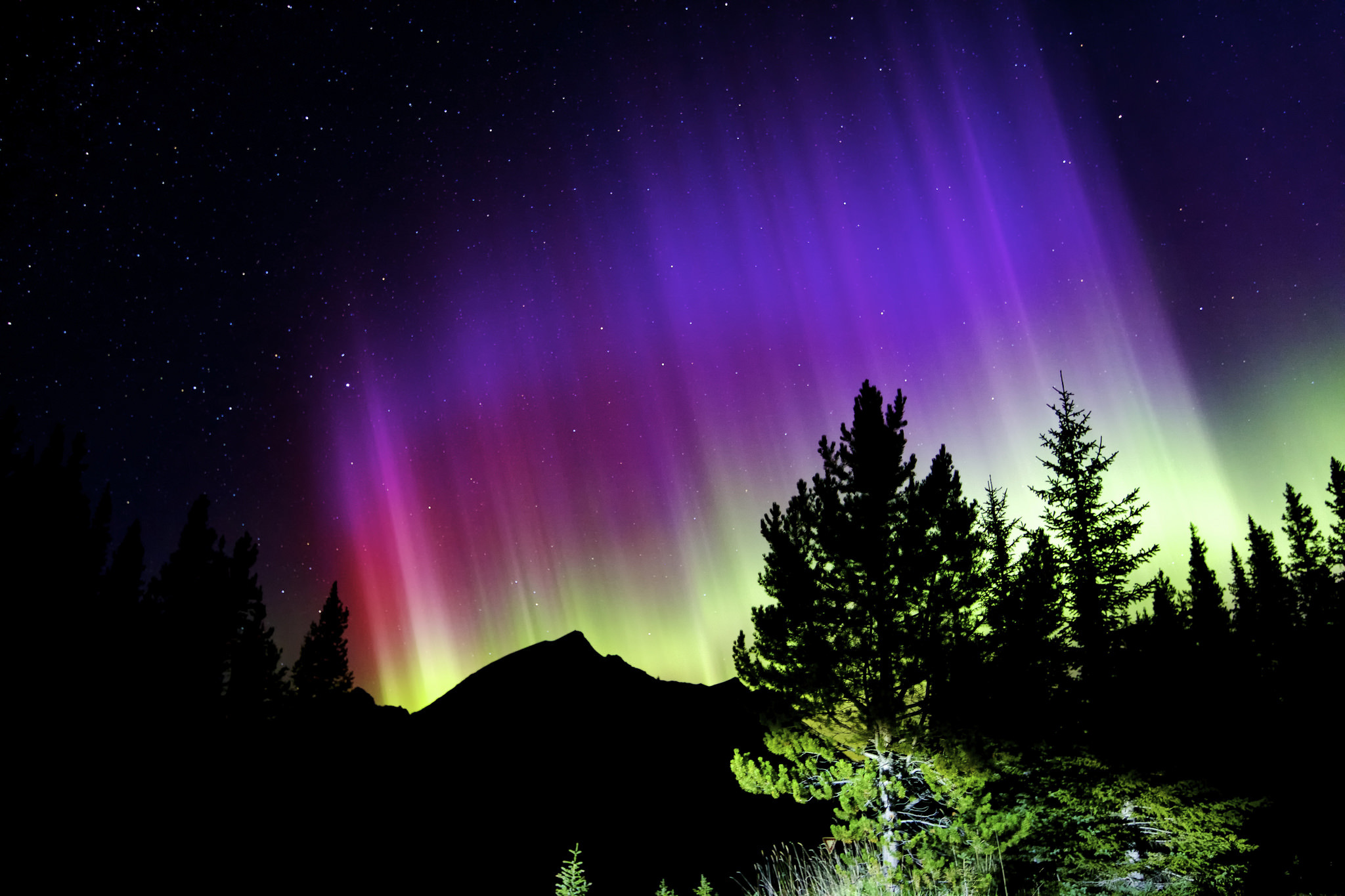 Free download wallpaper Nature, Sky, Night, Light, Silhouette, Earth, Aurora Borealis on your PC desktop