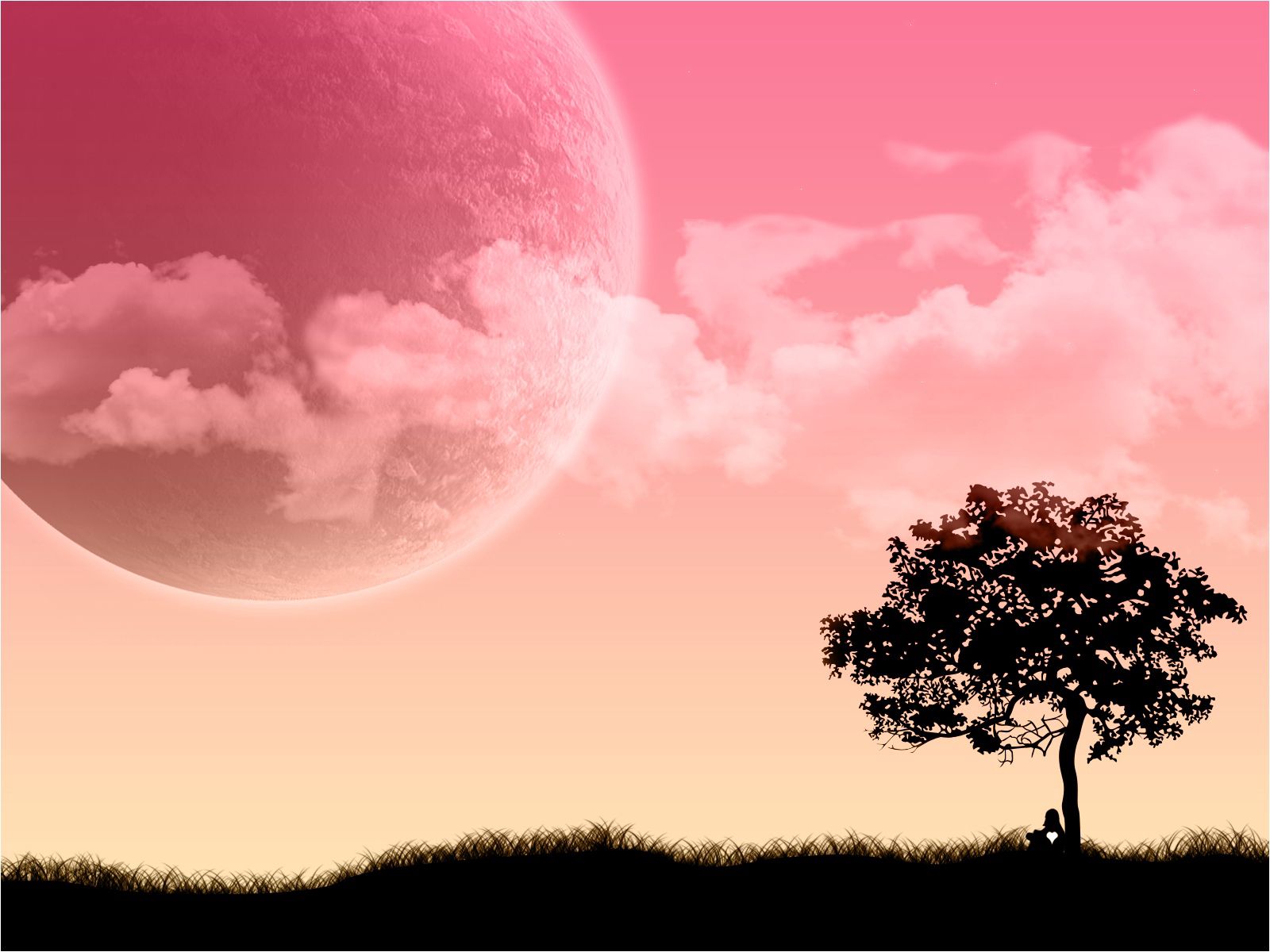 Free download wallpaper Grass, Wood, Tree, Human, Nature, Person, Moon, Vector on your PC desktop