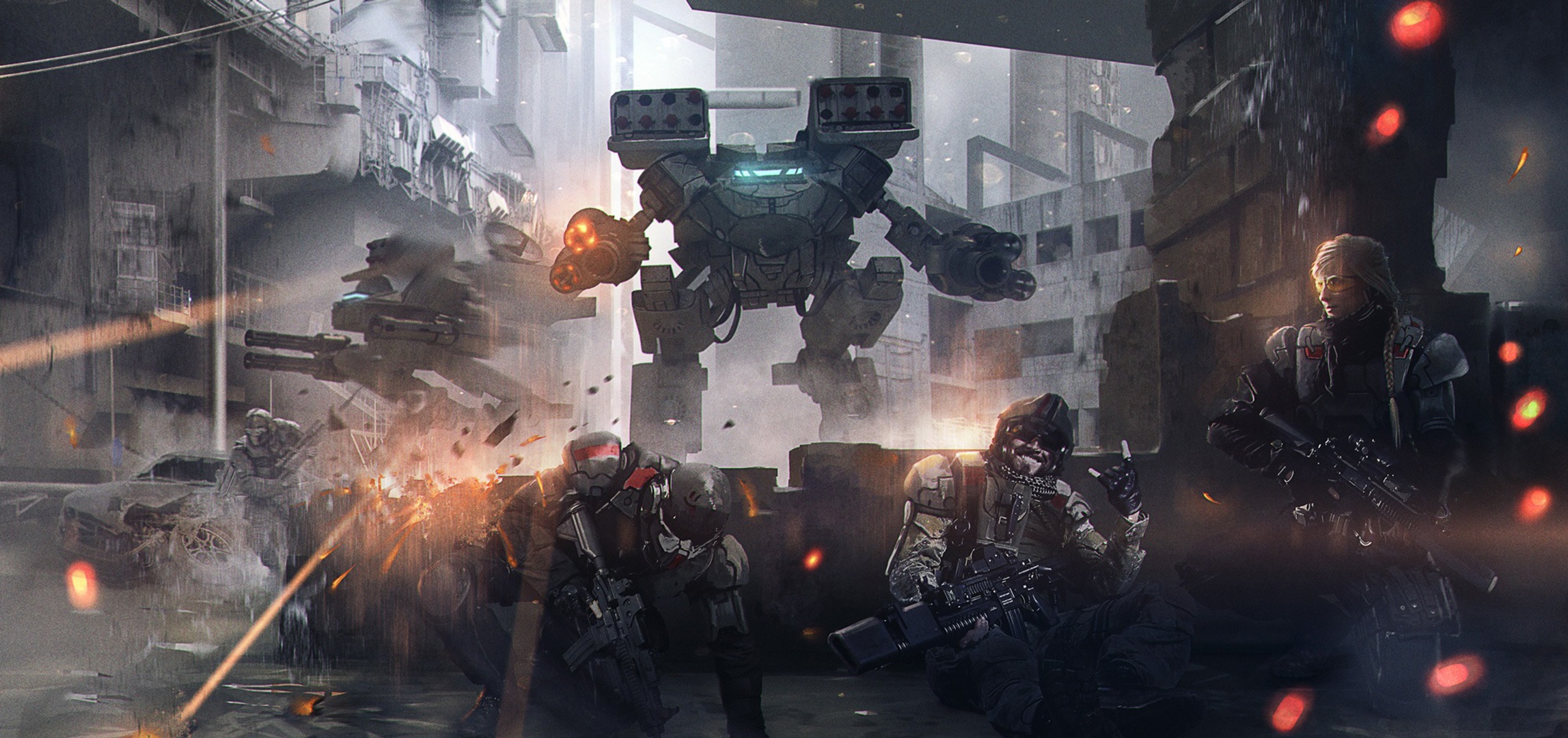 Download mobile wallpaper Weapon, City, Robot, Sci Fi, Battle, Soldier for free.