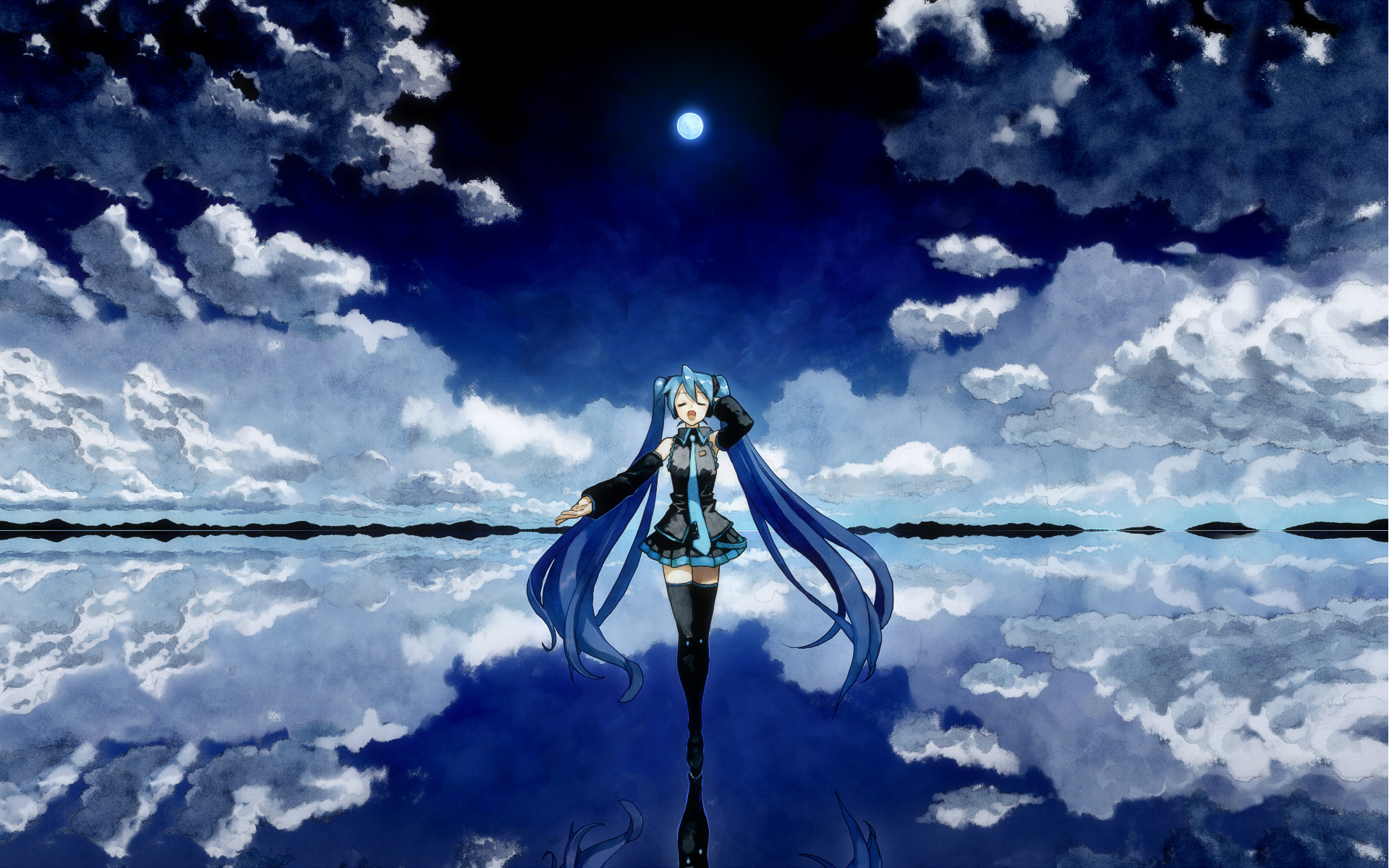 Download mobile wallpaper Vocaloid, Hatsune Miku, Water, Cute, Sky, Anime for free.
