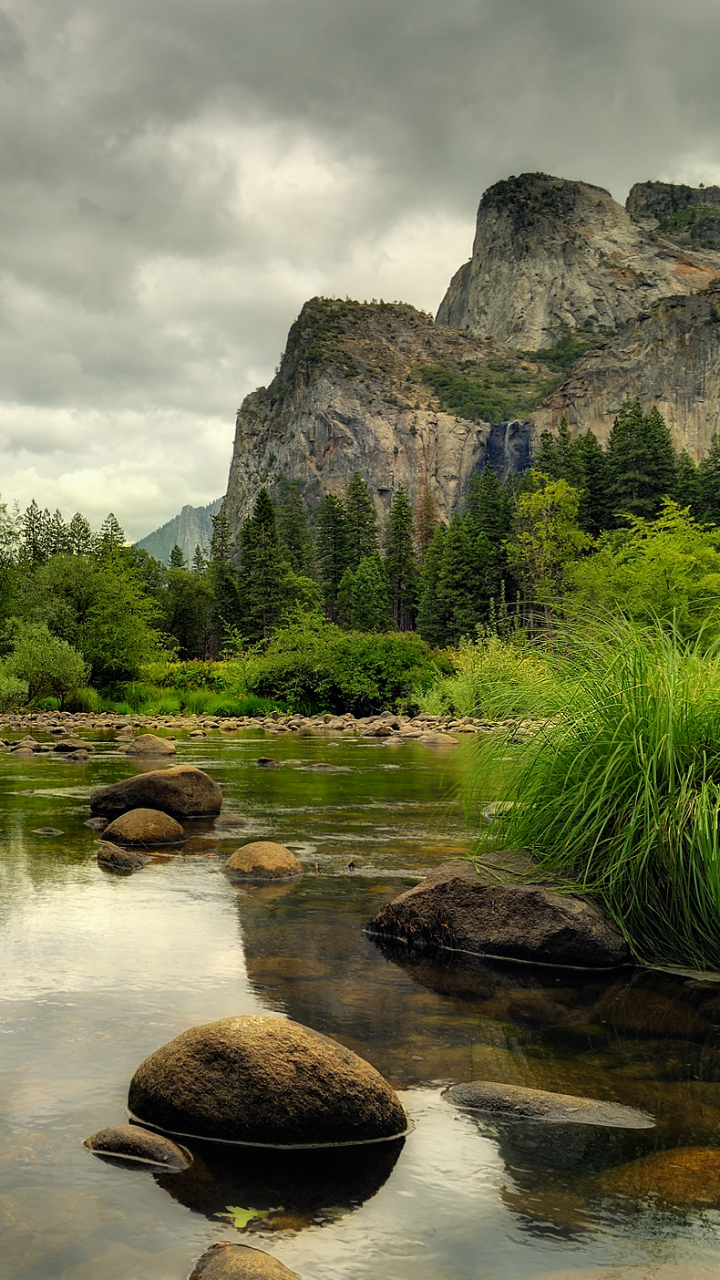Handy-Wallpaper Natur, Wasser, See, Wald, Vegetation, Stein, Nationalpark, Wolke, Yosemite Nationalpark, Erde/natur kostenlos herunterladen.