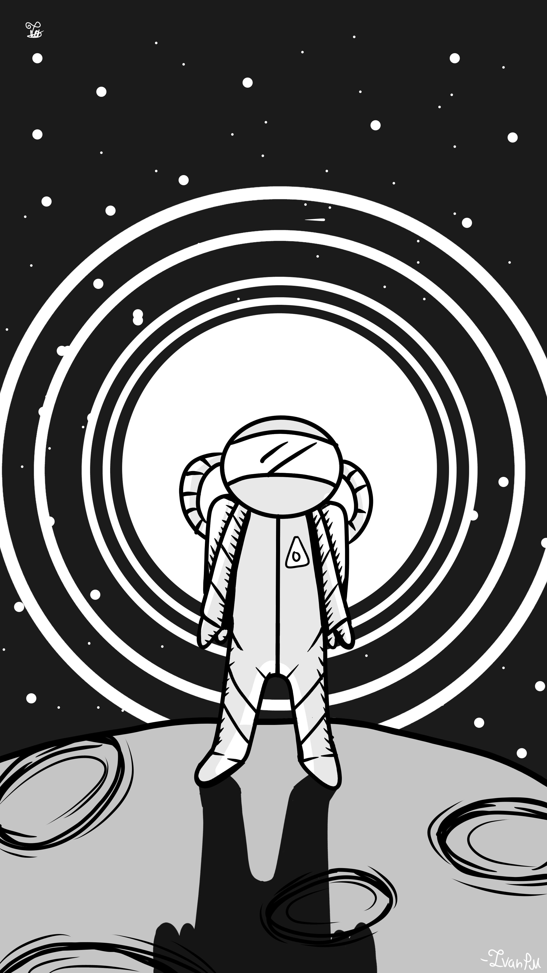 Download mobile wallpaper Drawing, Space, Sci Fi, Astronaut, Black & White for free.