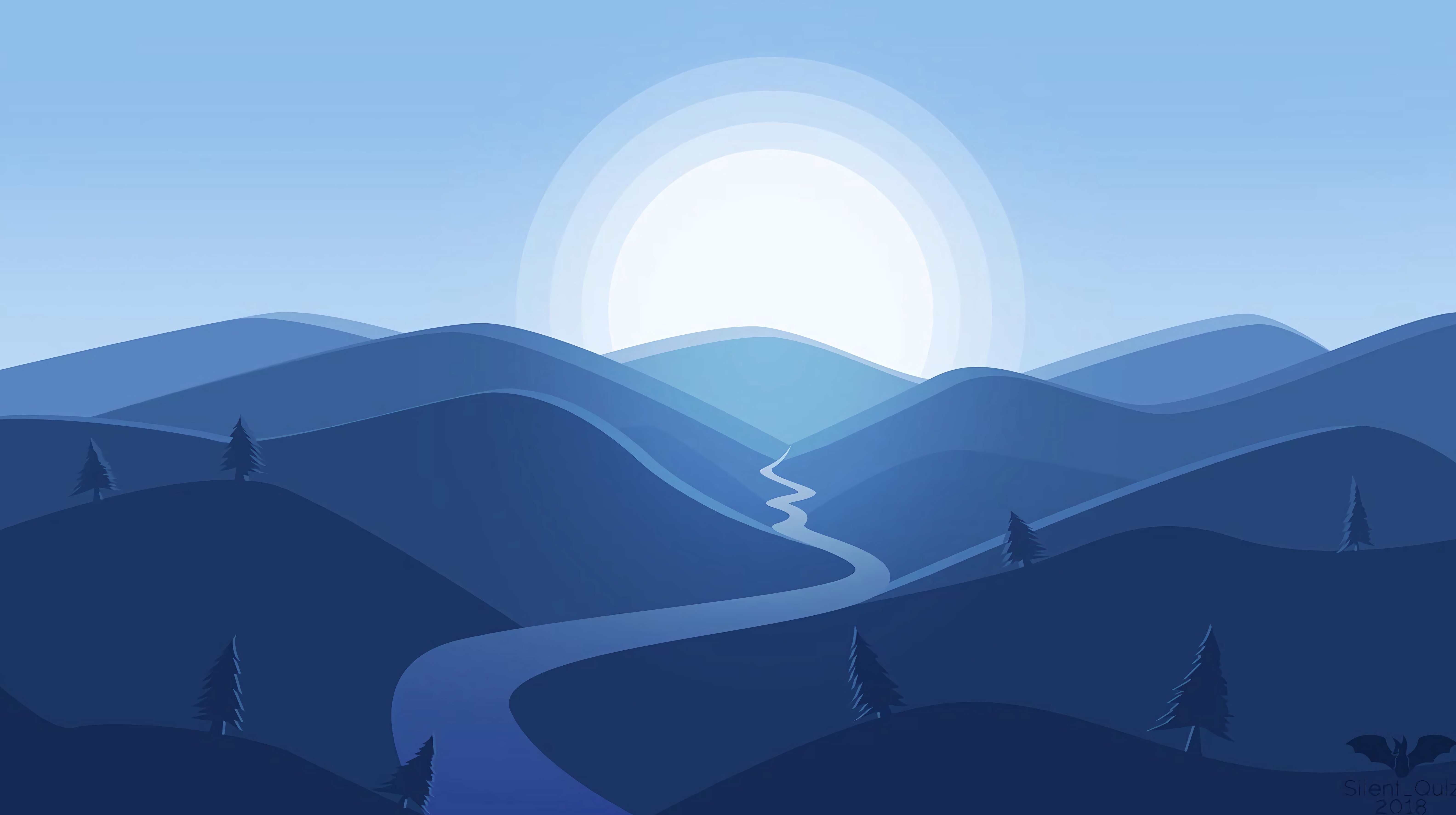 Free download wallpaper Landscape, Sun, Mountain, Artistic, River, Minimalist on your PC desktop