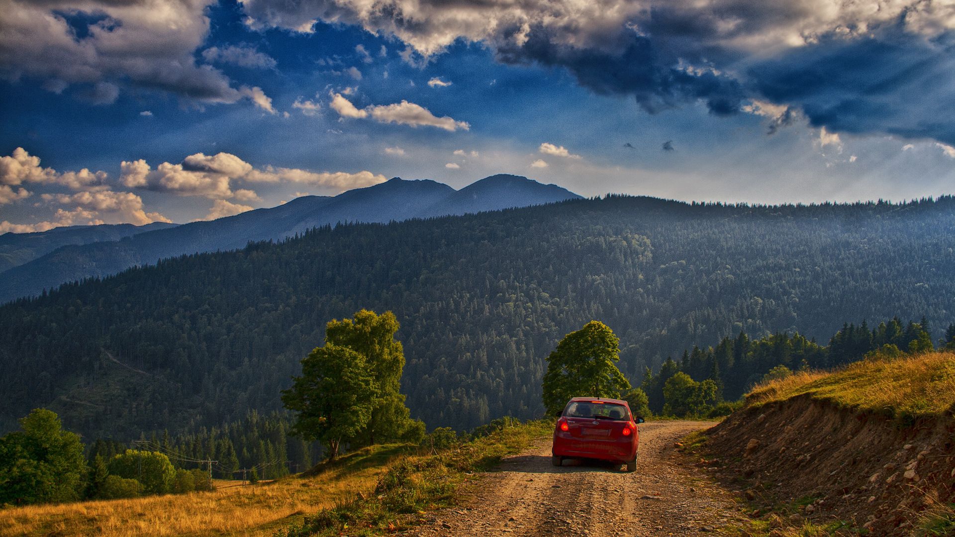 Download mobile wallpaper Machine, Mountains, Nature, Road, Car, Landscape for free.