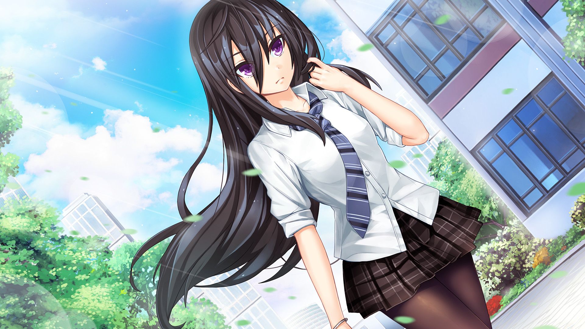 Free download wallpaper Anime, Original, School Uniform, Black Hair, Long Hair, Purple Eyes on your PC desktop