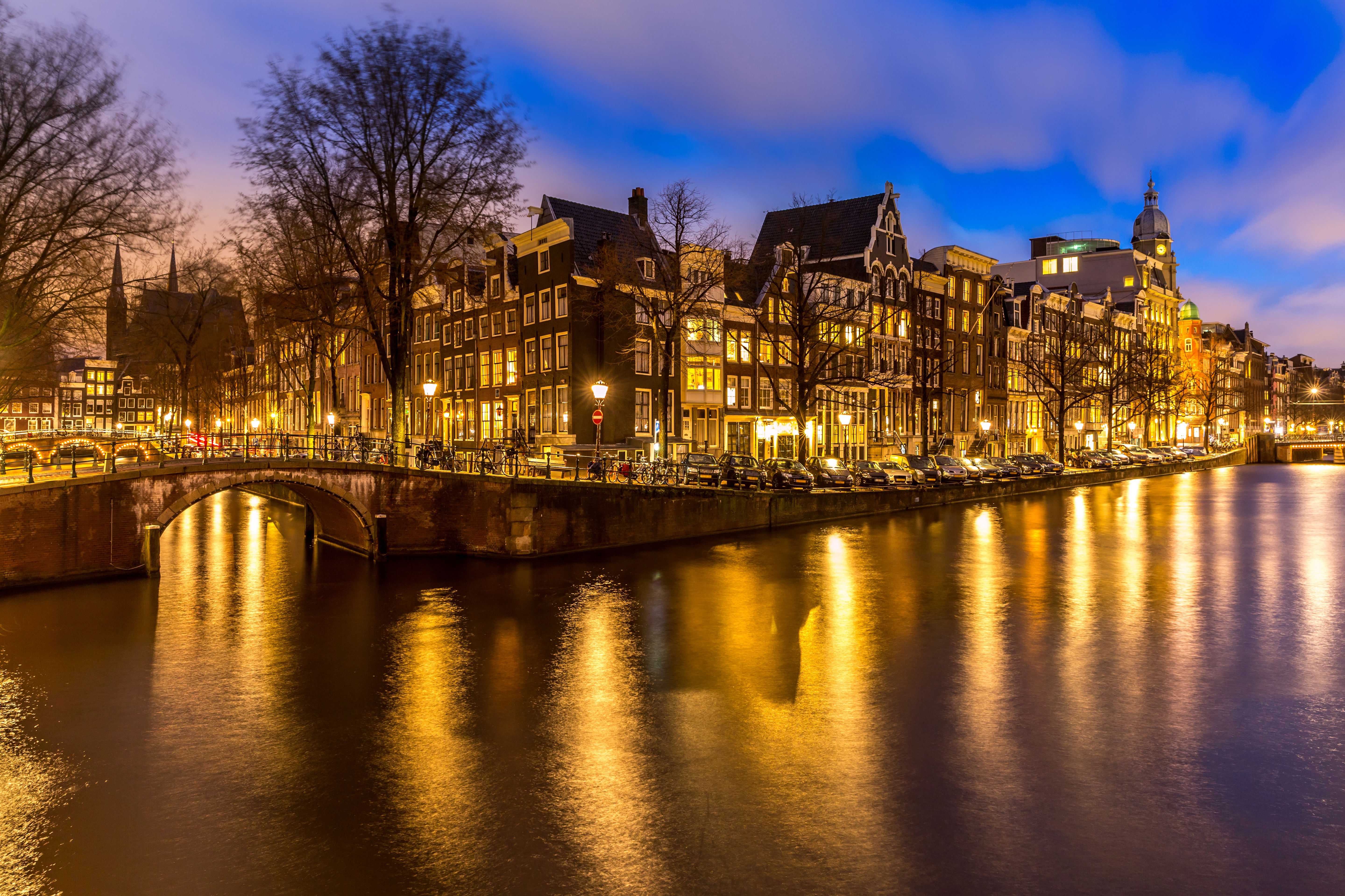 Free download wallpaper Cities, Night, City, Netherlands, Amsterdam, Man Made, Canal on your PC desktop