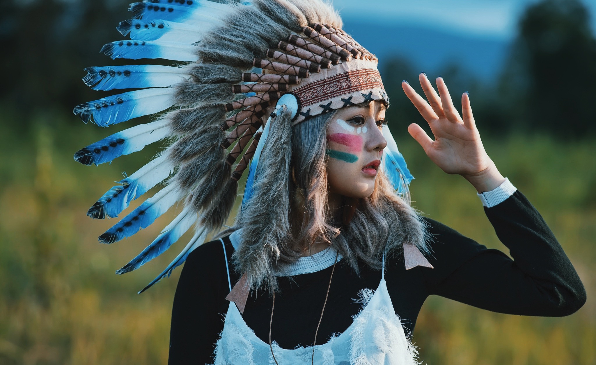 Free download wallpaper Feather, Women, Makeup, Asian, Native American on your PC desktop