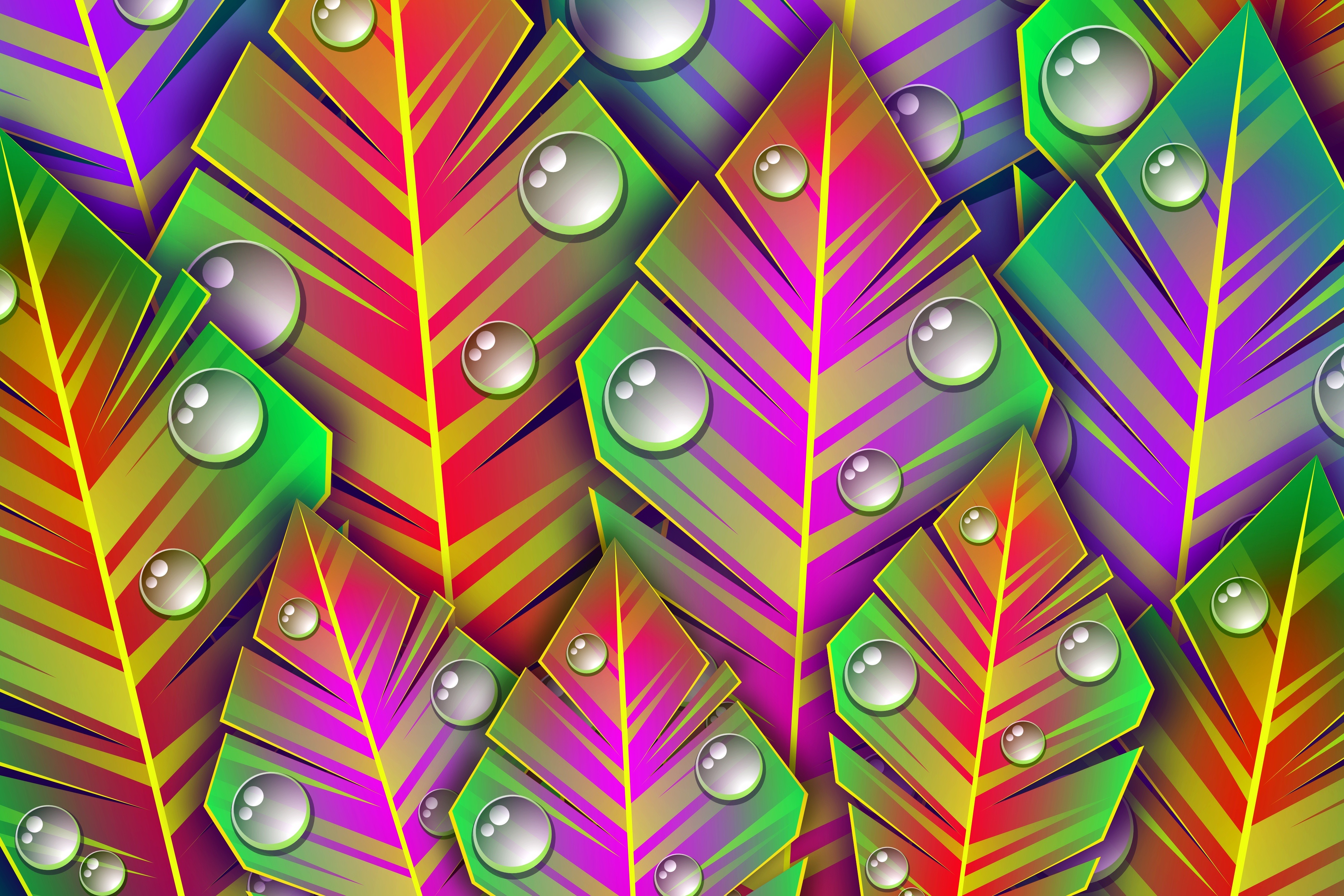 Horizontal Wallpaper patterns, abstract, art, leaves, bright, lines, dew