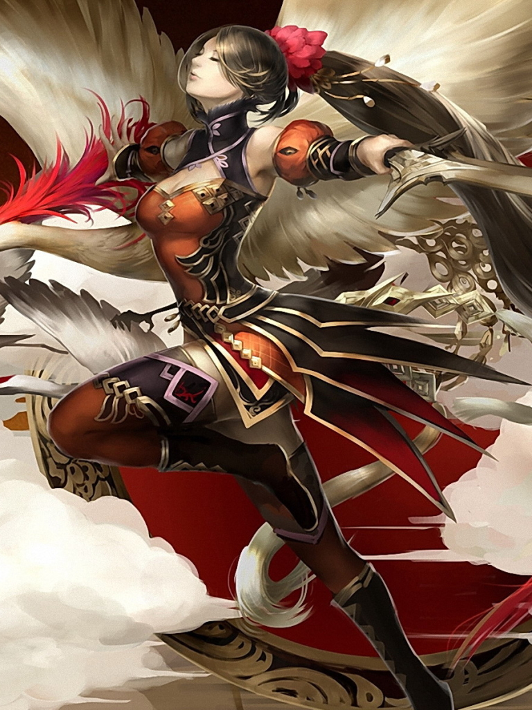 Download mobile wallpaper Fantasy, Bird, Wings, Sword, Long Hair, Angel Warrior for free.