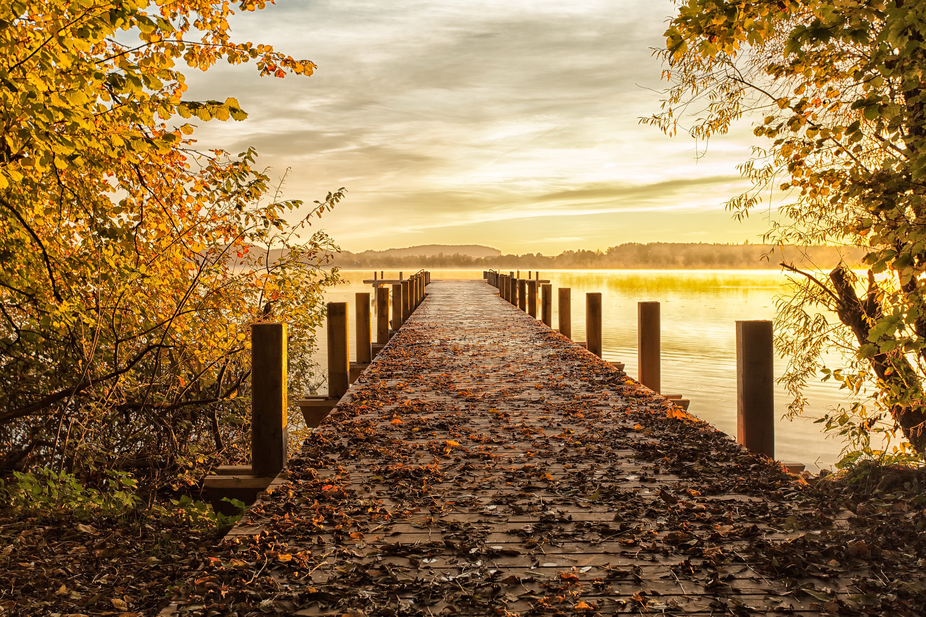 Download mobile wallpaper Nature, Lake, Pier, Fall, Man Made for free.