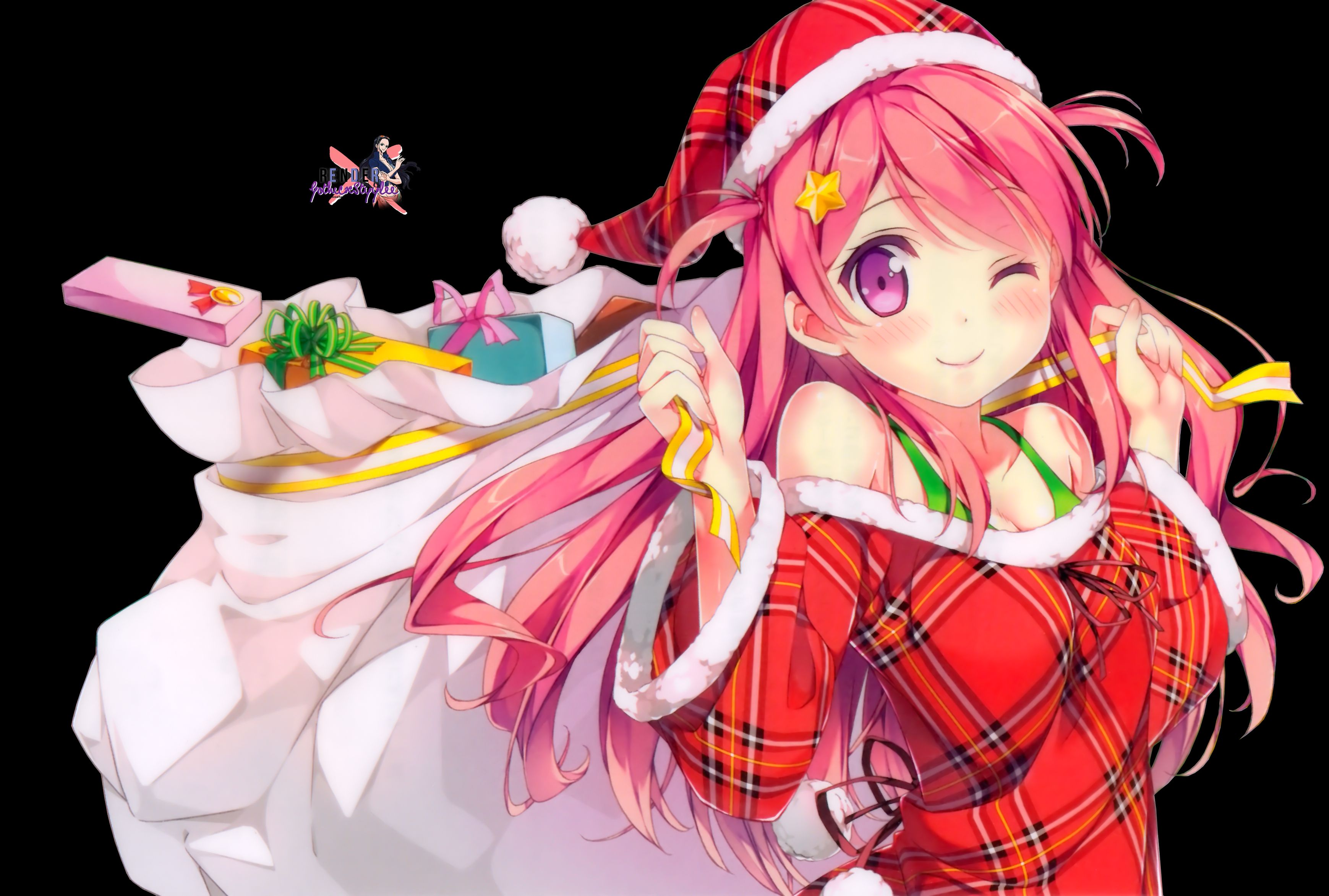 Handy-Wallpaper Mädchen, Weihnachtsmann, Weihnachten, Pinkes Haar, Animes, 5 Nenme No Houkago kostenlos herunterladen.