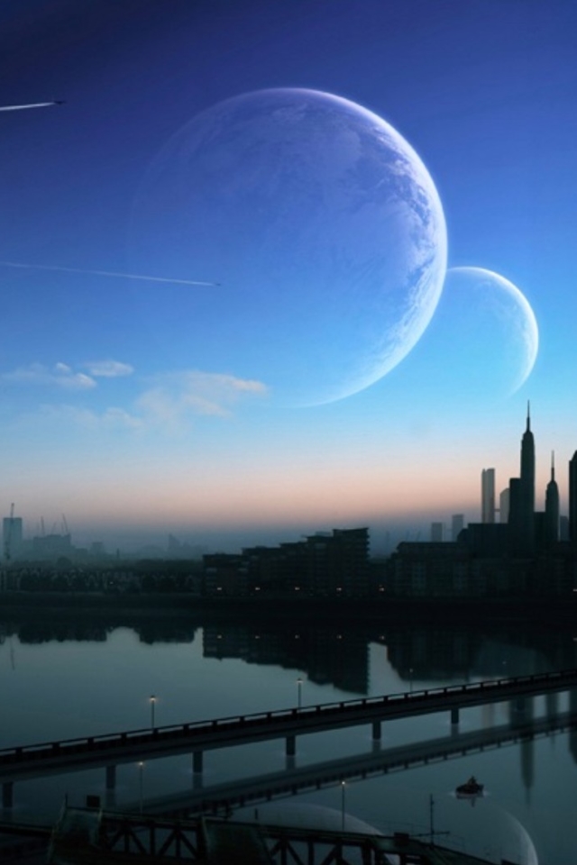 Download mobile wallpaper Water, Sky, City, Planet, Sci Fi for free.