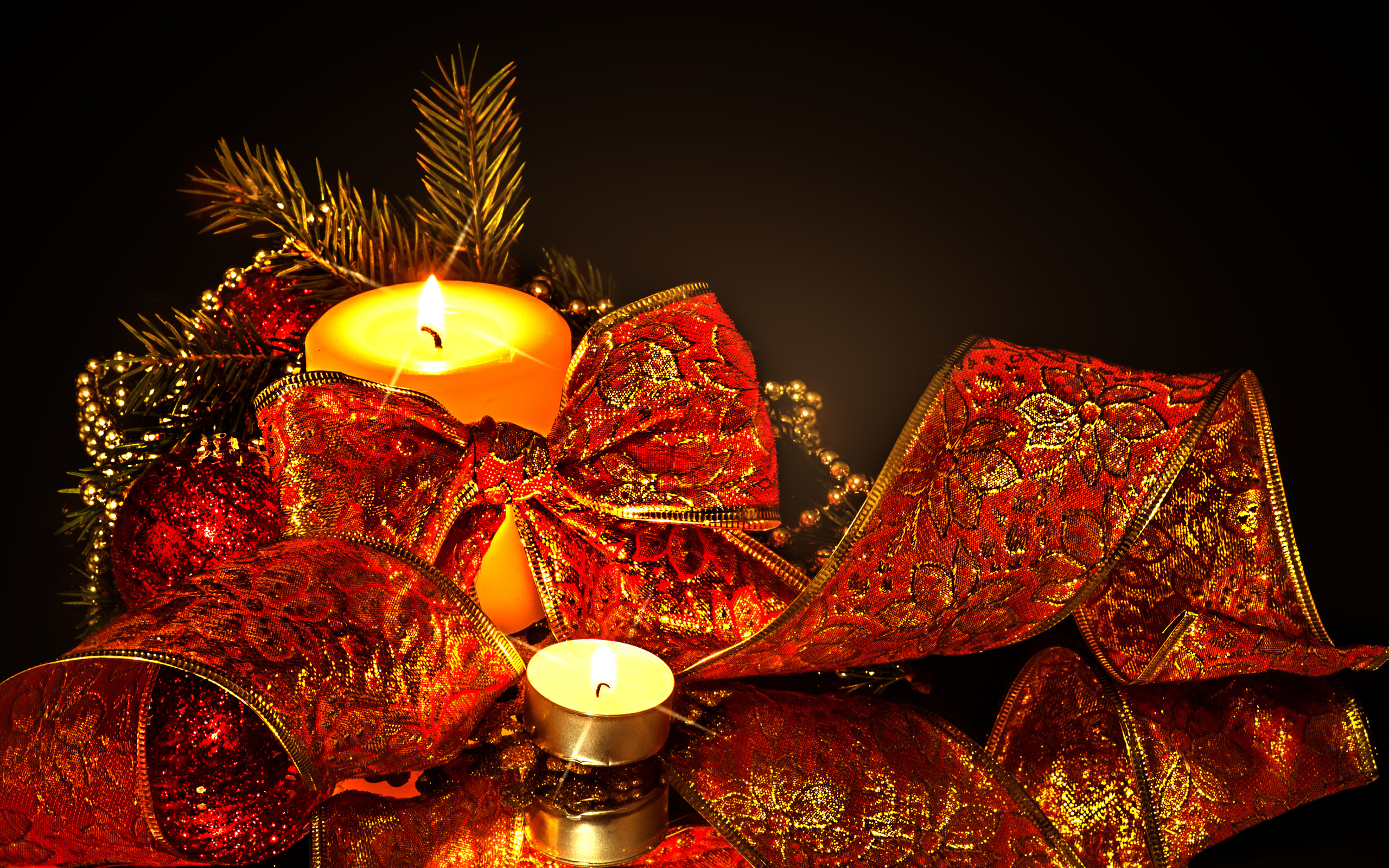 Download mobile wallpaper Christmas, Holiday, Candle, Ribbon, Christmas Ornaments for free.