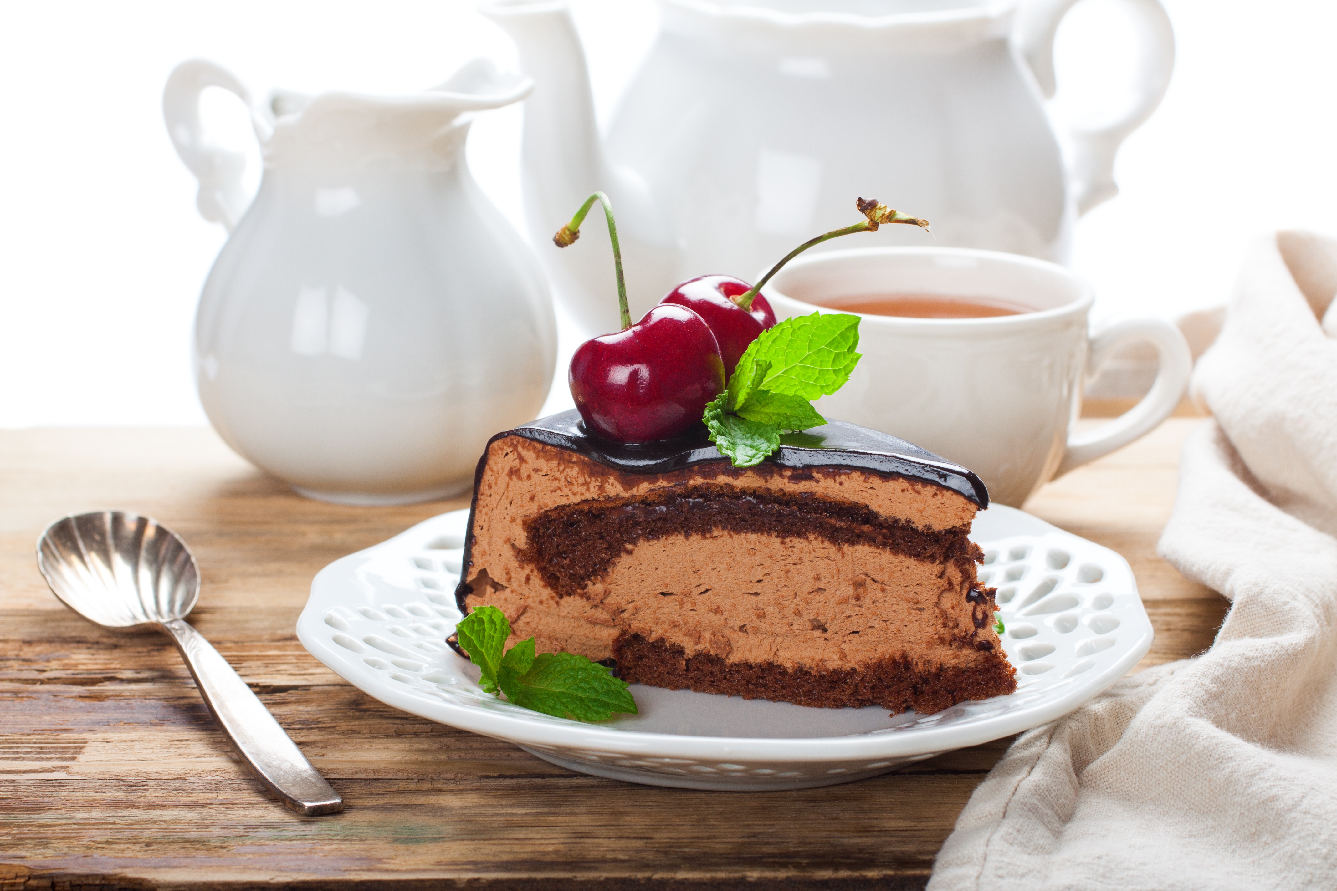 Free download wallpaper Food, Cherry, Dessert, Still Life, Cake, Tea, Pastry on your PC desktop