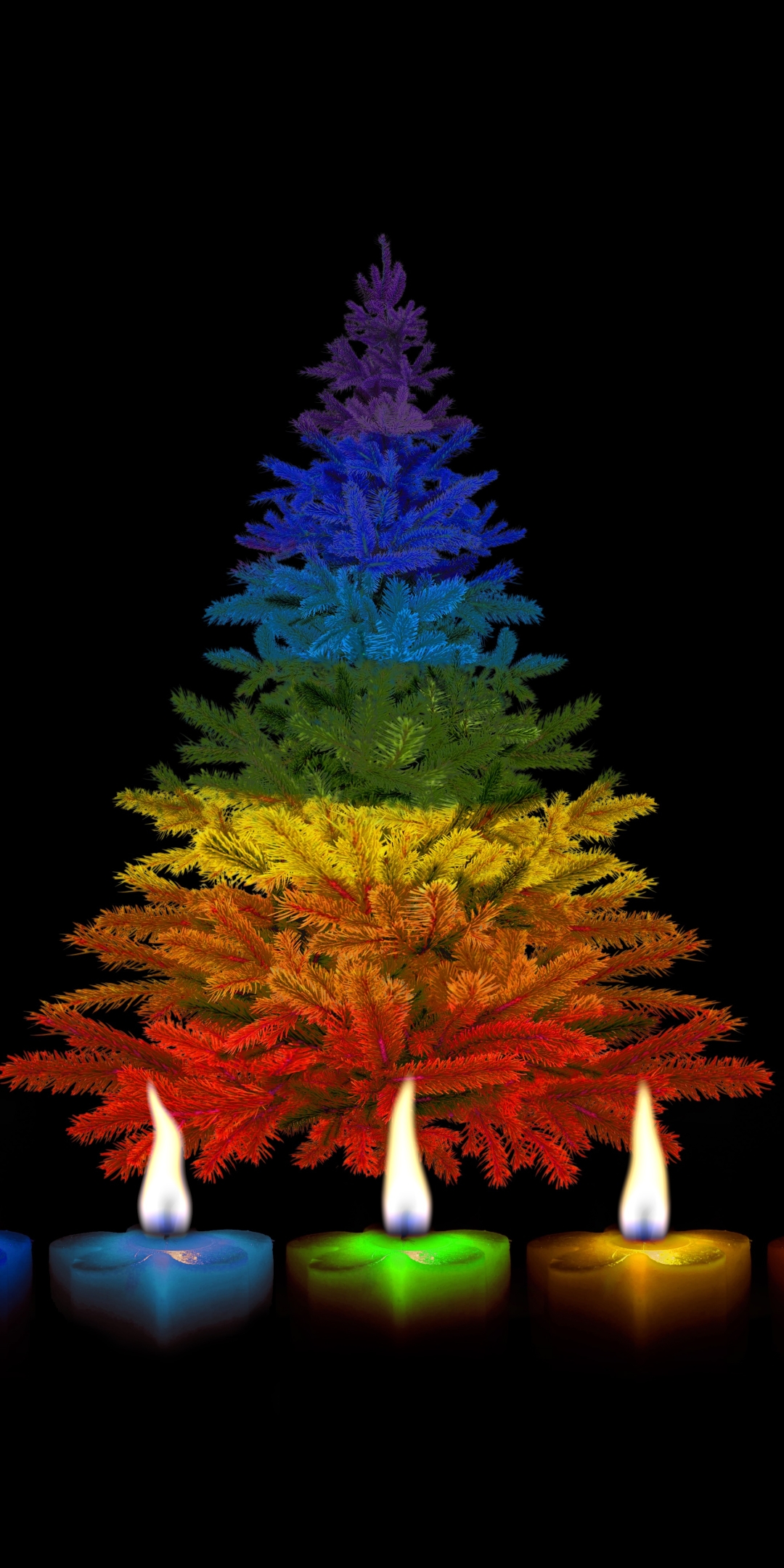 Download mobile wallpaper Flame, Christmas, Holiday, Colors, Colorful, Christmas Tree, Candle for free.